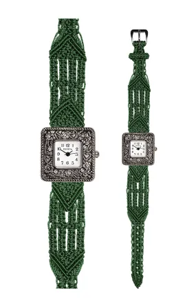 106 Green - Wide with Antique Style Square Marcasite Watch