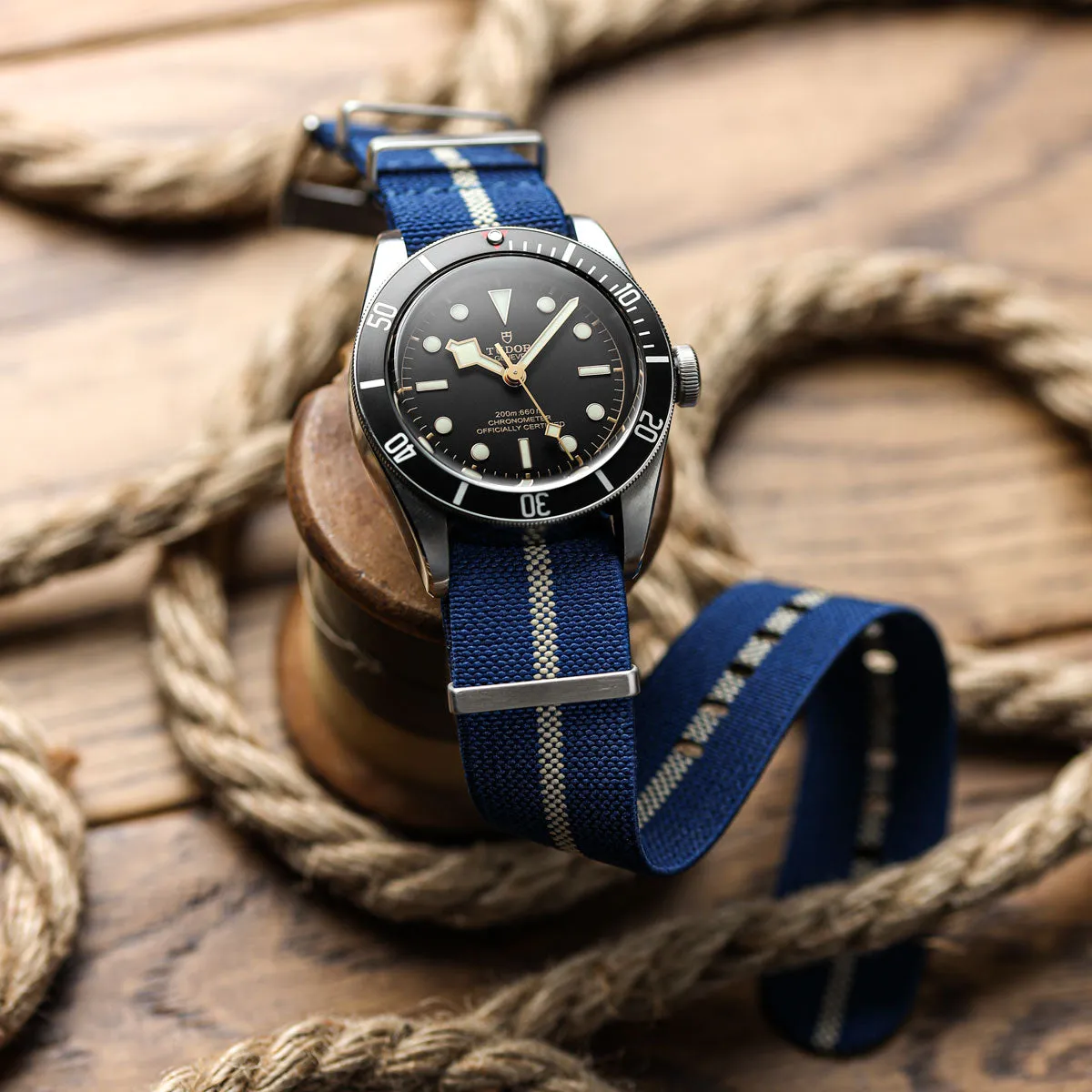 1973 British Military Watch Strap: AIRBORNE Elastic - Navy / Sand