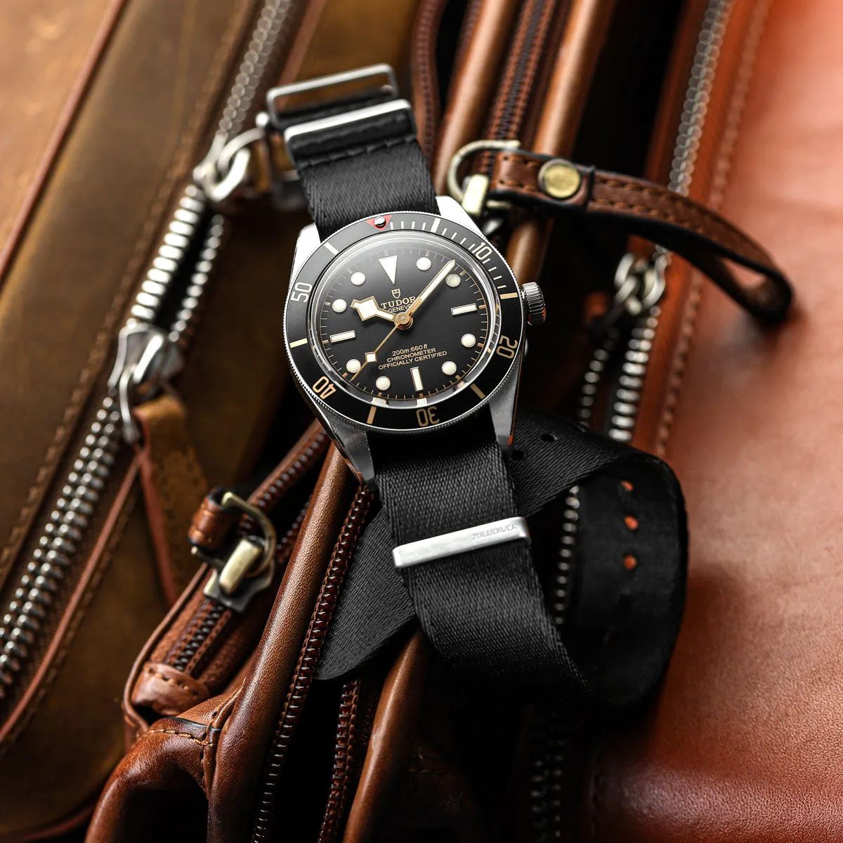 1973 British Military Watch Strap: ARMOURED RECON - Military Black, Polished