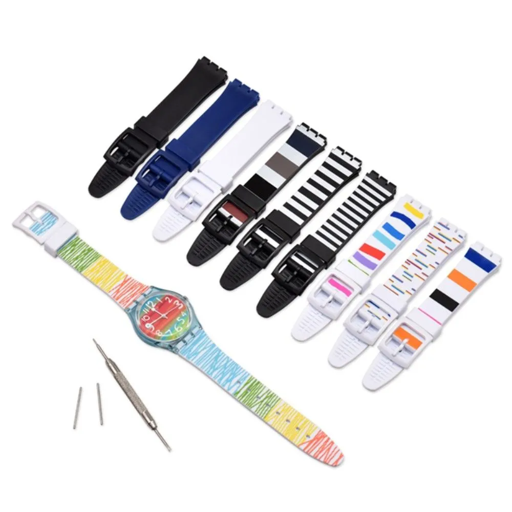 19mm Universal stripe printed silicone watch strap - Rainbow Color