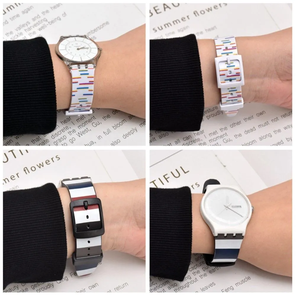 19mm Universal stripe printed silicone watch strap - Rainbow Color