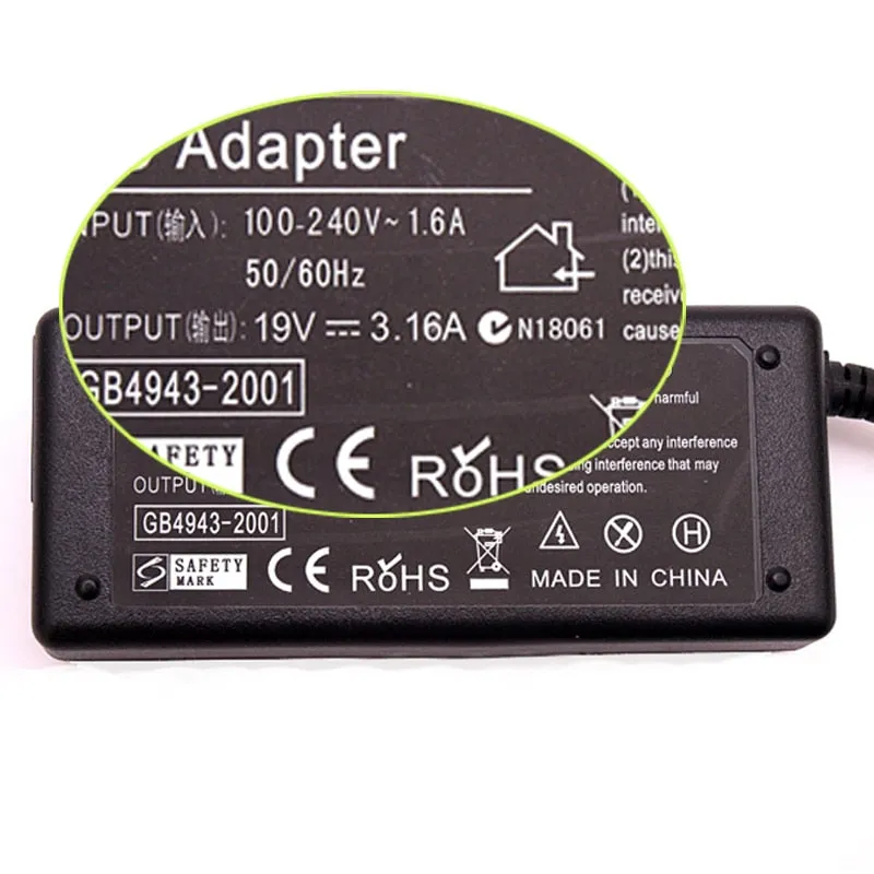 19V 3.16A 5.5*3.0mm Laptop Adapter Charger For Samsung Notebook R58 R23 R540 R429 R23 RV411 R440 R430 R528 R478 Power Supply