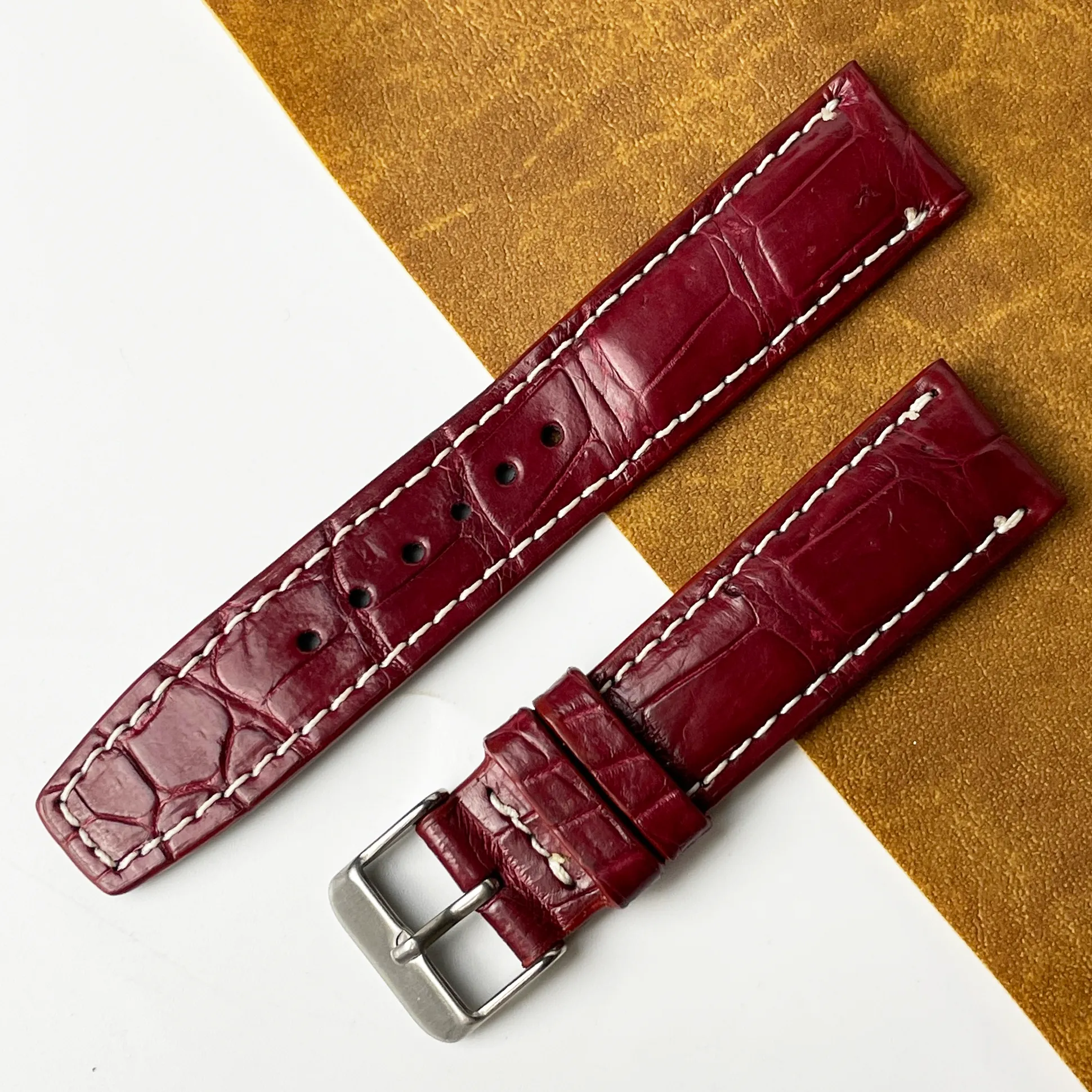 20mm Burgundy Unique Pattern Alligator Leather Watch Strap For Men DH-224-ADB4