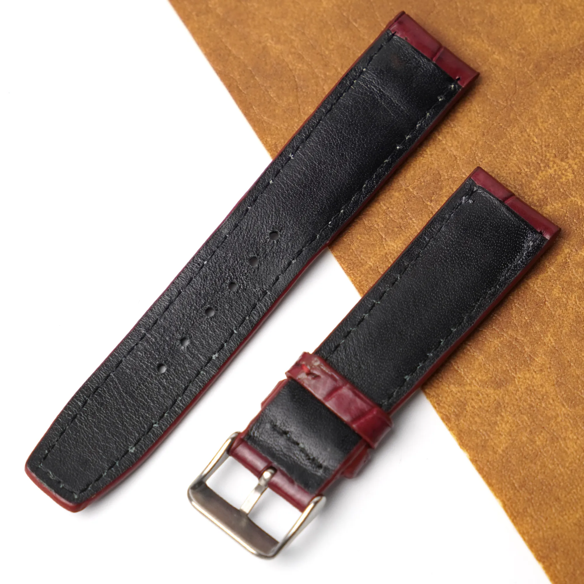 20mm Burgundy Unique Pattern Alligator Leather Watch Strap For Men DH-224-ADB4