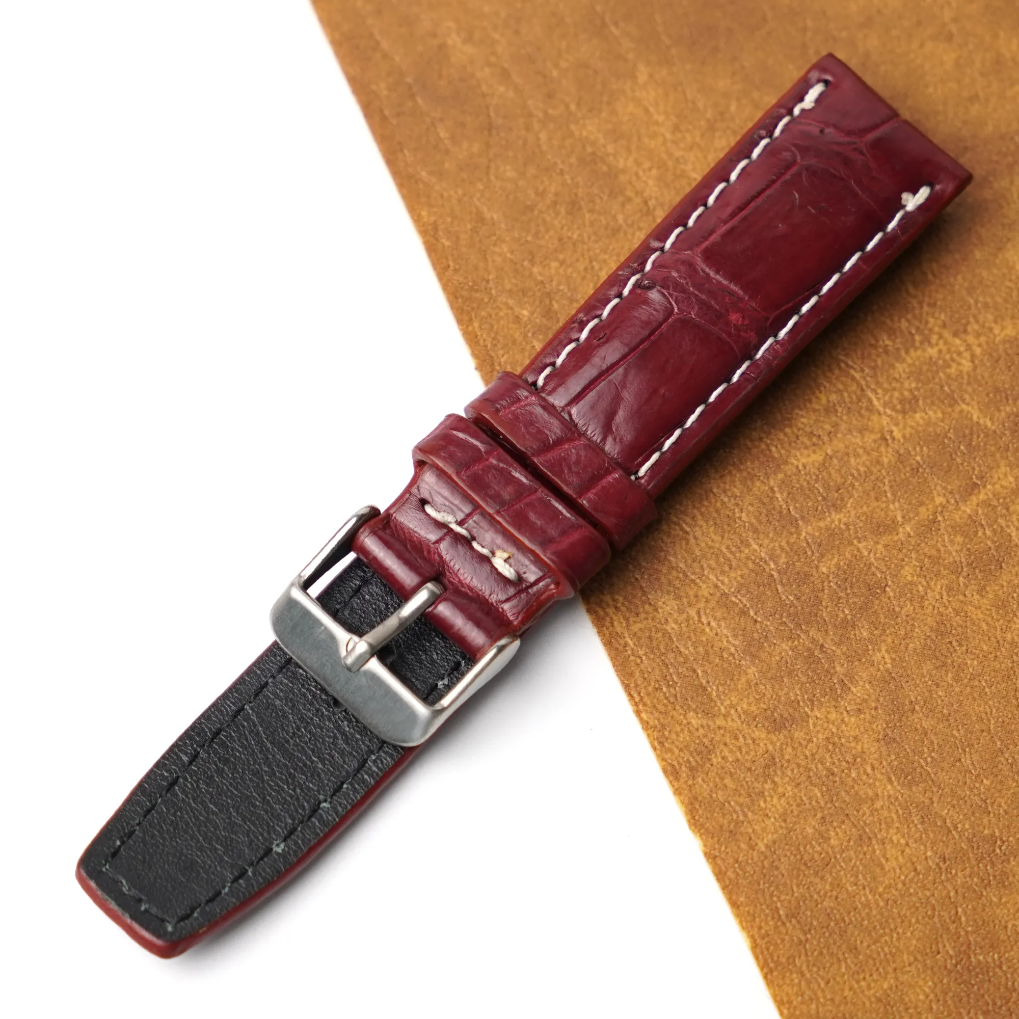 20mm Burgundy Unique Pattern Alligator Leather Watch Strap For Men DH-224-ADB4