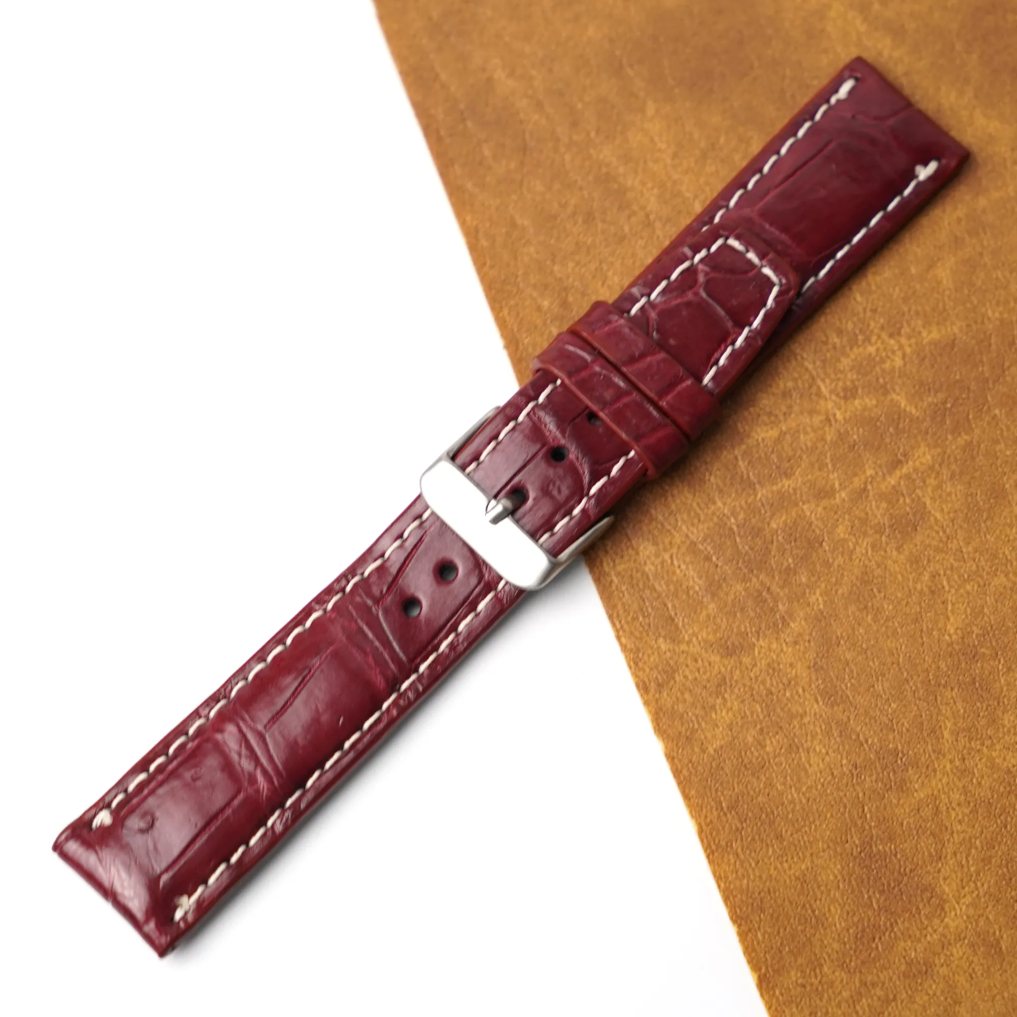 20mm Burgundy Unique Pattern Alligator Leather Watch Strap For Men DH-224-ADB4