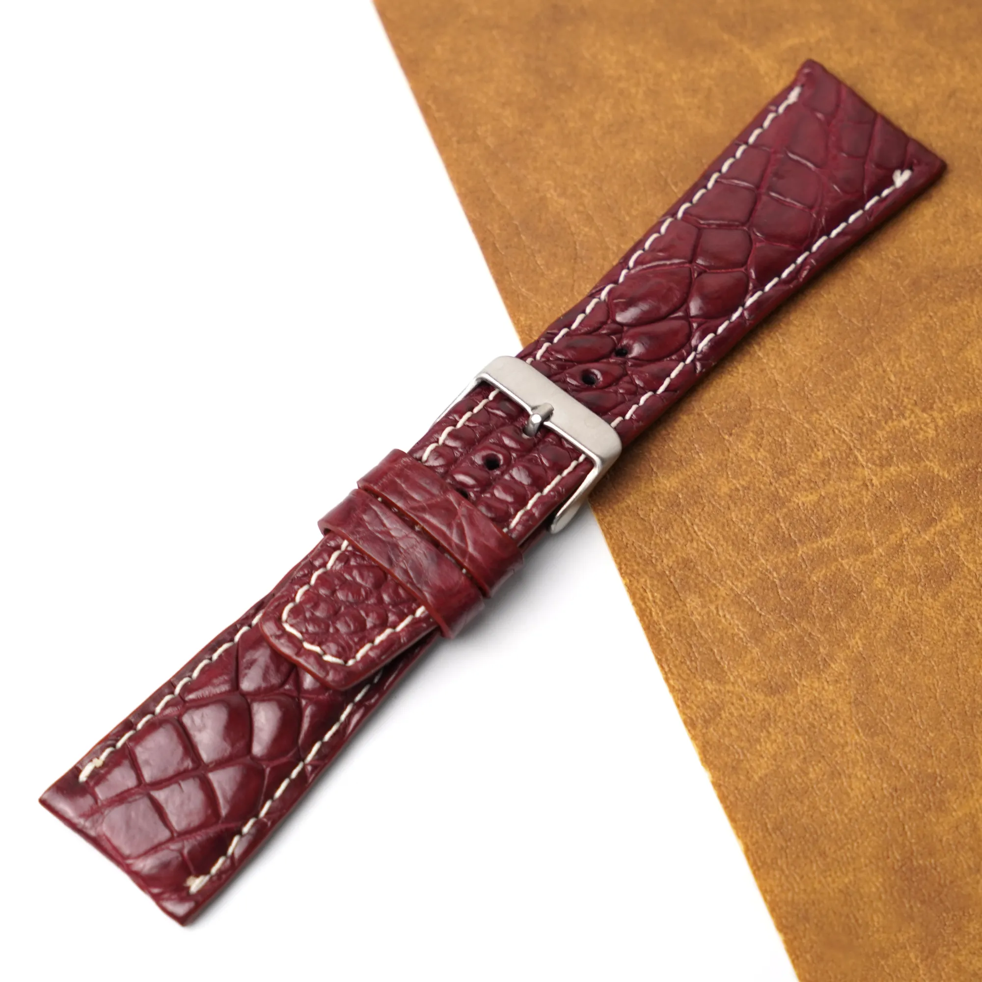 20mm Burgundy Unique Pattern Alligator Leather Watch Strap For Men DH-224- DDB