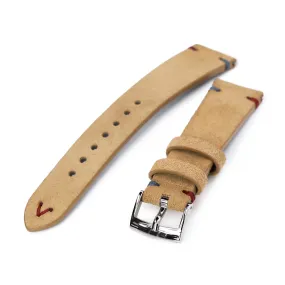 20mm Khaki Quick Release Italian Suede Leather Watch Strap, Blue - Red St.