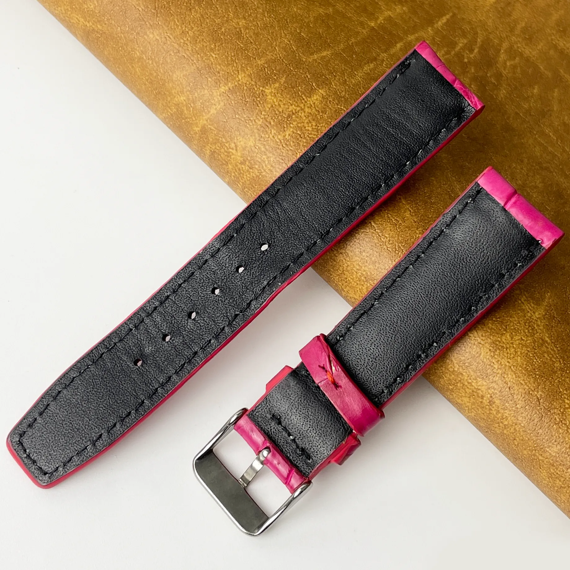 20mm Pink Unique Texture Alligator Watch Band For Men DH-226-BDB