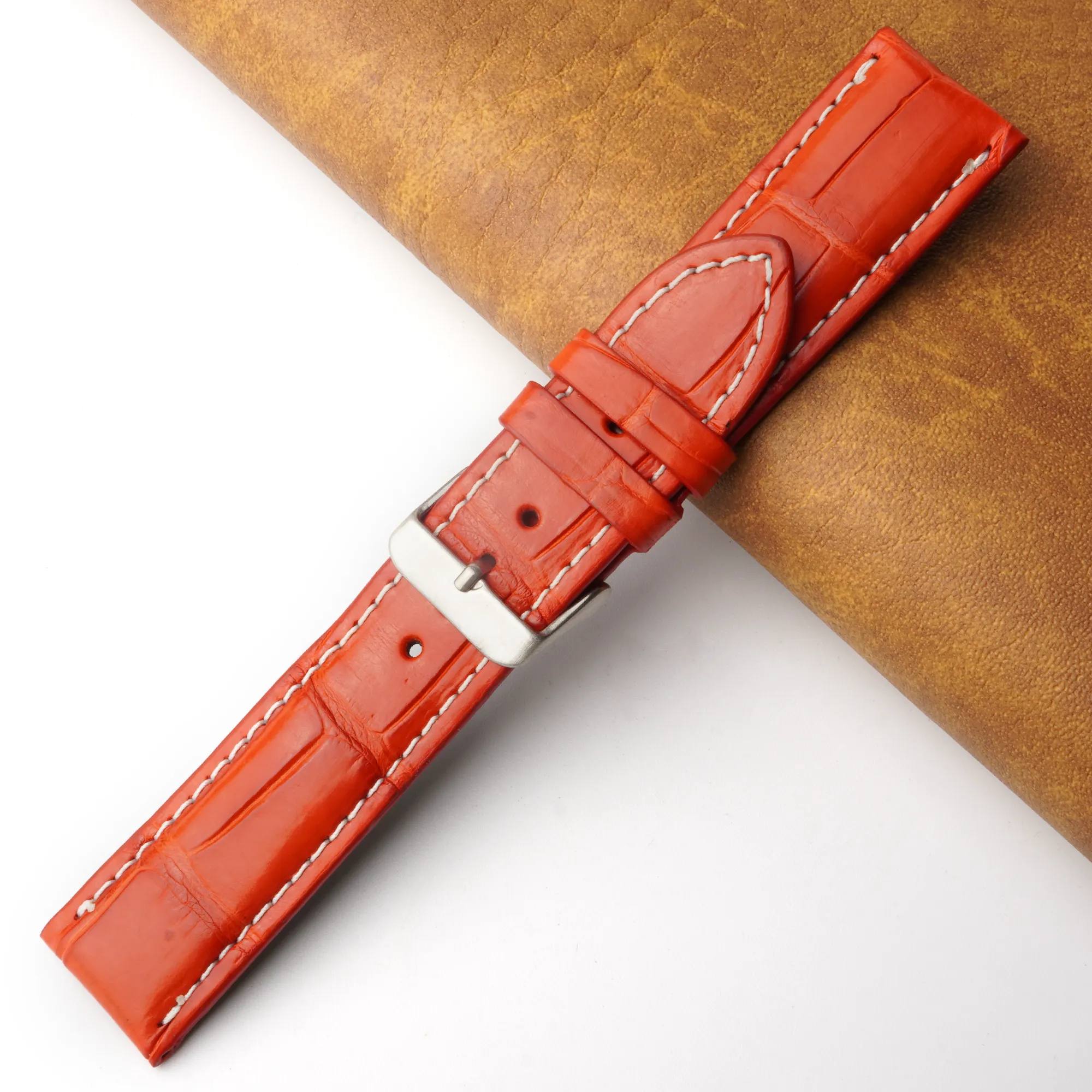 22mm Bright Red Unique Pattern Alligator Leather Watch Band For Men DH-204C