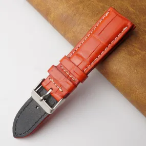 22mm Bright Red Unique Pattern Alligator Leather Watch Band For Men DH-204C