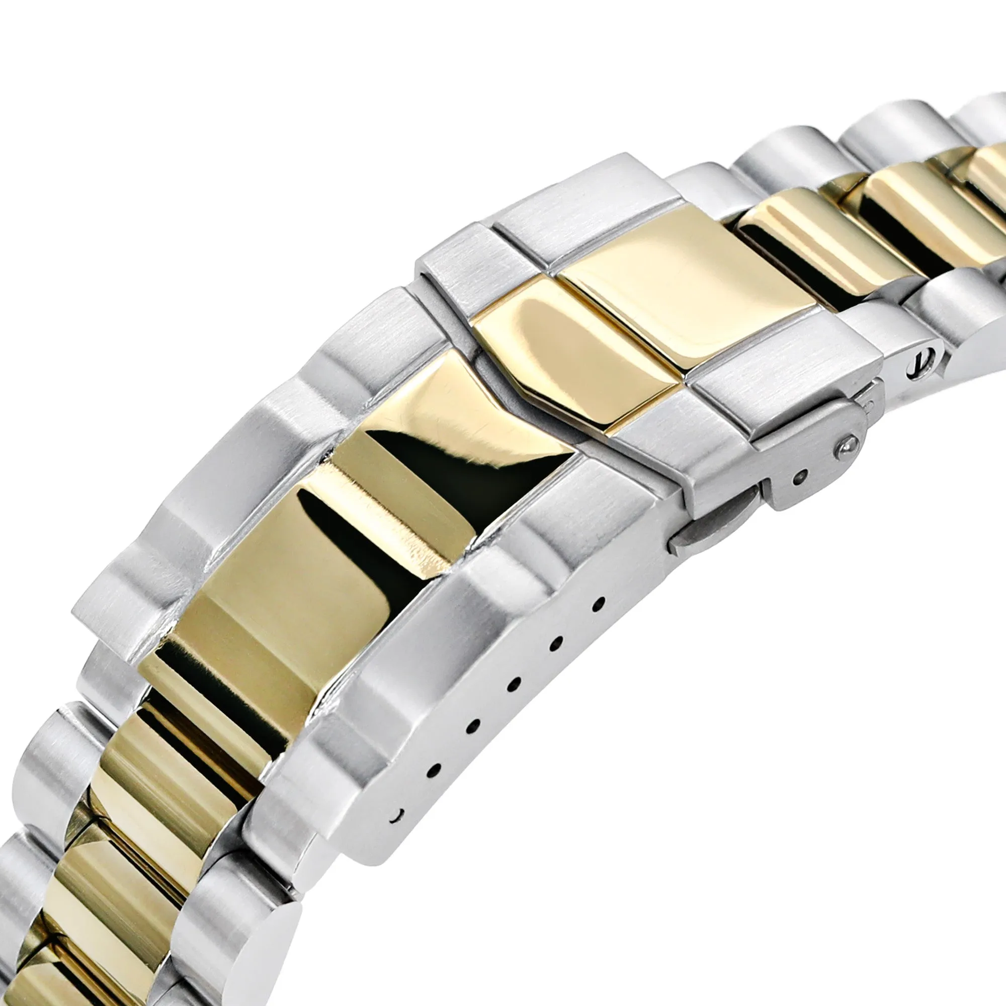 22mm Endmill Watch Band Straight End, 316L Stainless Steel Two Tone IP Gold SUB Clasp