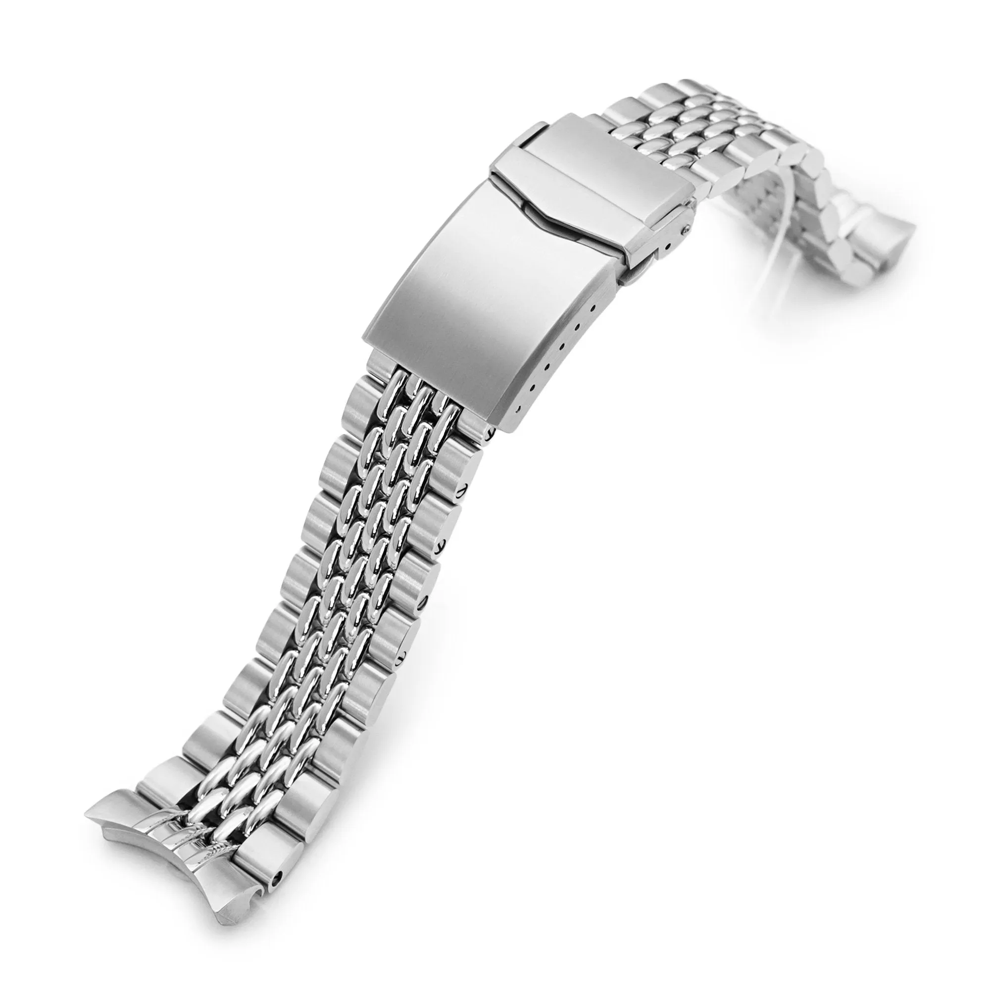 22mm Goma BOR Watch Band for Orient Kamasu RA-AA0002L19B RA-AA0004E19A RA-AA0006L19A, Stainless Steel - Polished Center Links, V Diver Clasp