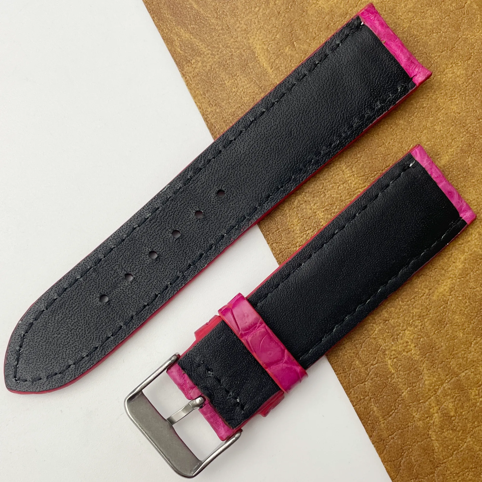 22mm Pink Unique Texture Alligator Watch Band For Men DH-226-O