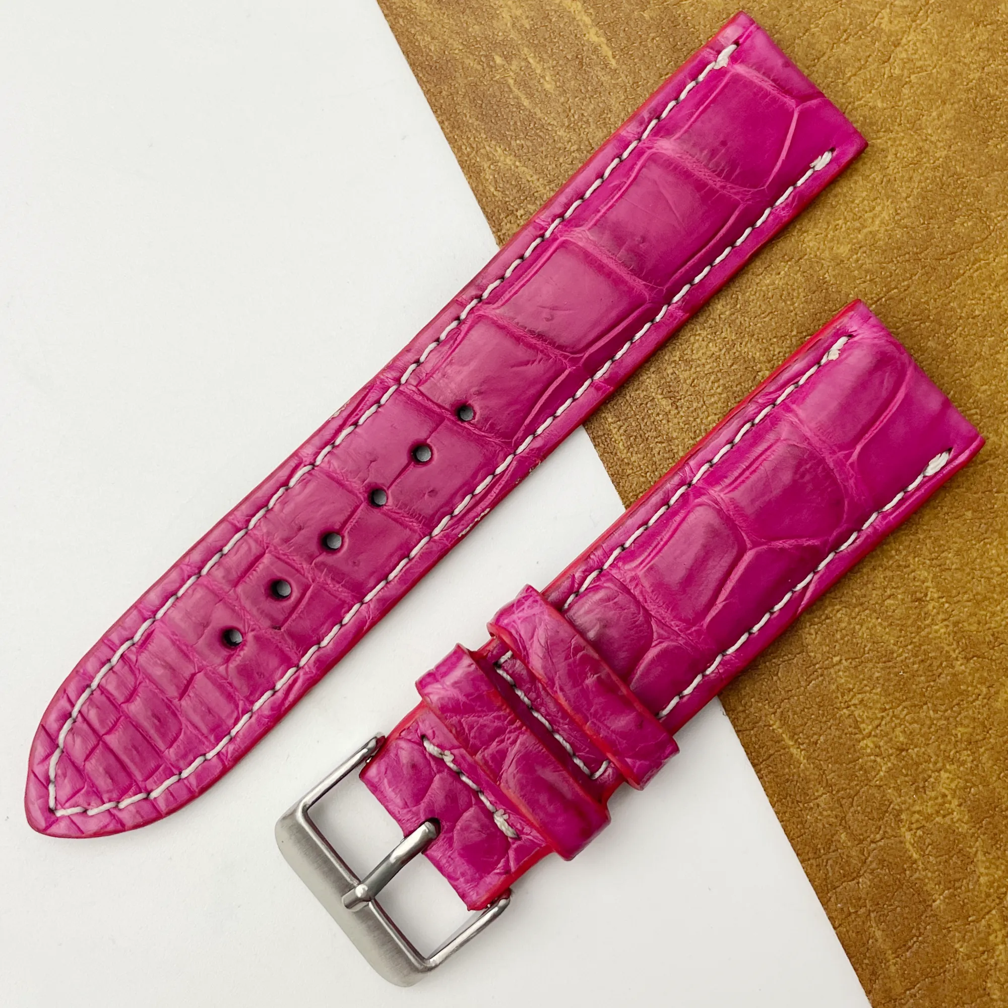 22mm Pink Unique Texture Alligator Watch Band For Men DH-226-Q