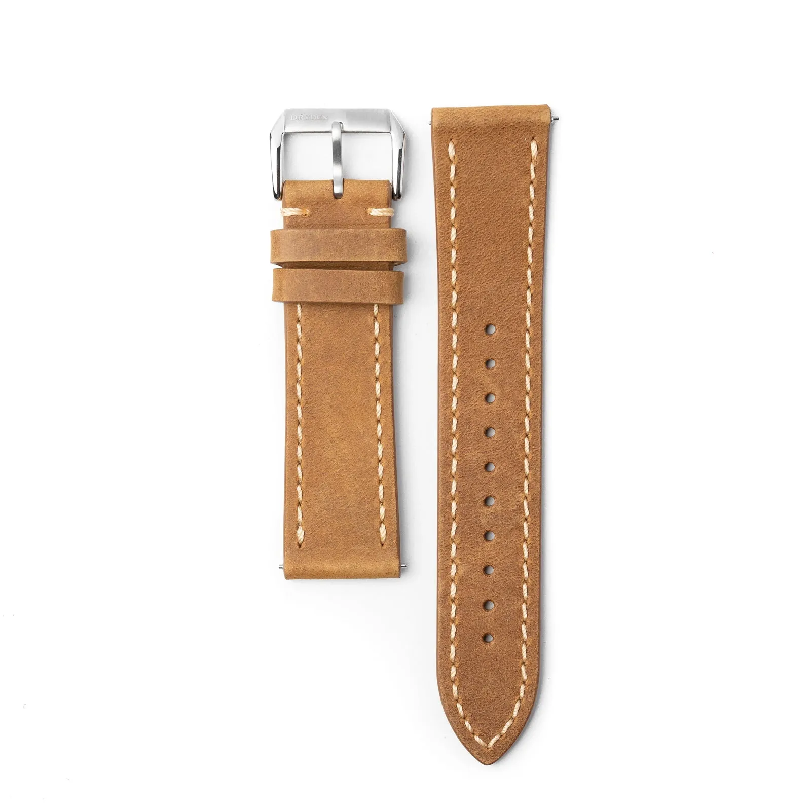 22mm Quick Release Full Stitch Leather Watch Strap - Tan Light Brown