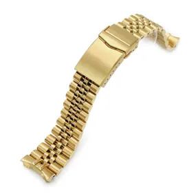 22mm Super-J Louis JUB Watch Band for Seiko SKX007 SKX009 SKX011, Stainless Steel - Full IP Gold, Polished Center Links, V Diver Clasp