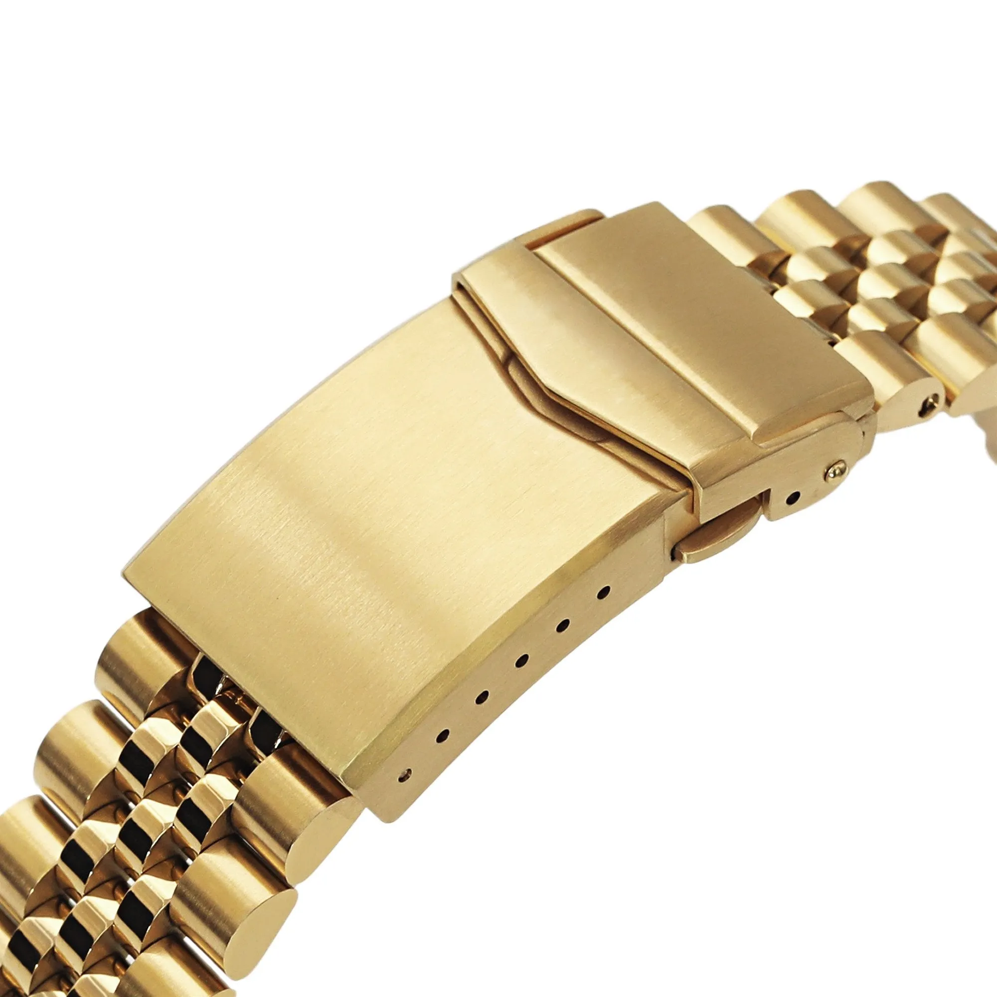 22mm Super-J Louis JUB Watch Band Straight End, 316L Stainless Steel Full IP Gold with Polished Center V-Clasp