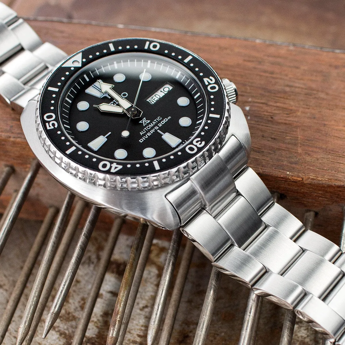 22mm Super-O Boyer Watch Band for Seiko New Turtles SRP777 SRP775 SRPA21 (PADI), Stainless Steel - Brushed, SUB Diver Clasp