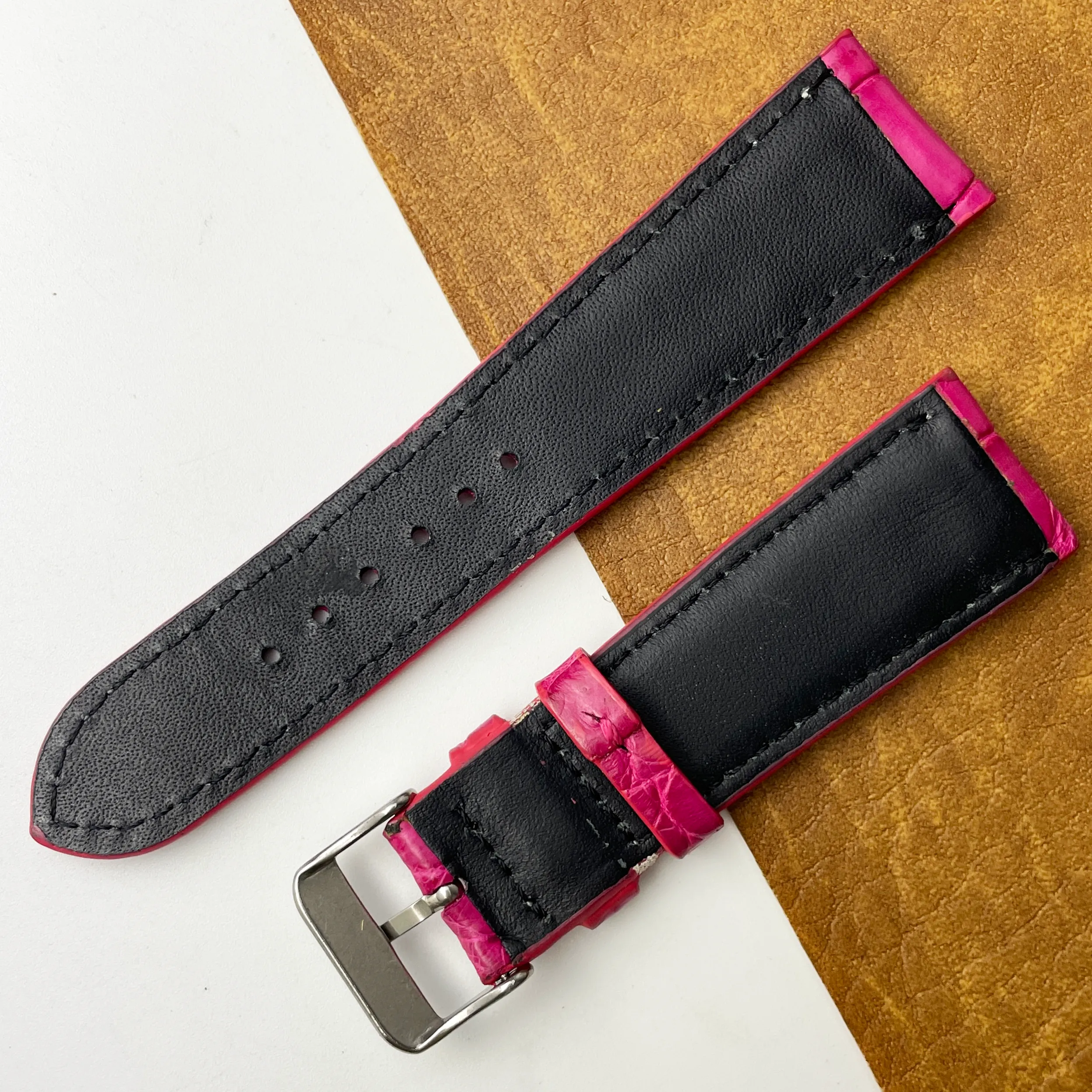 24mm Pink Unique Texture Alligator Watch Band For Men DH-226G