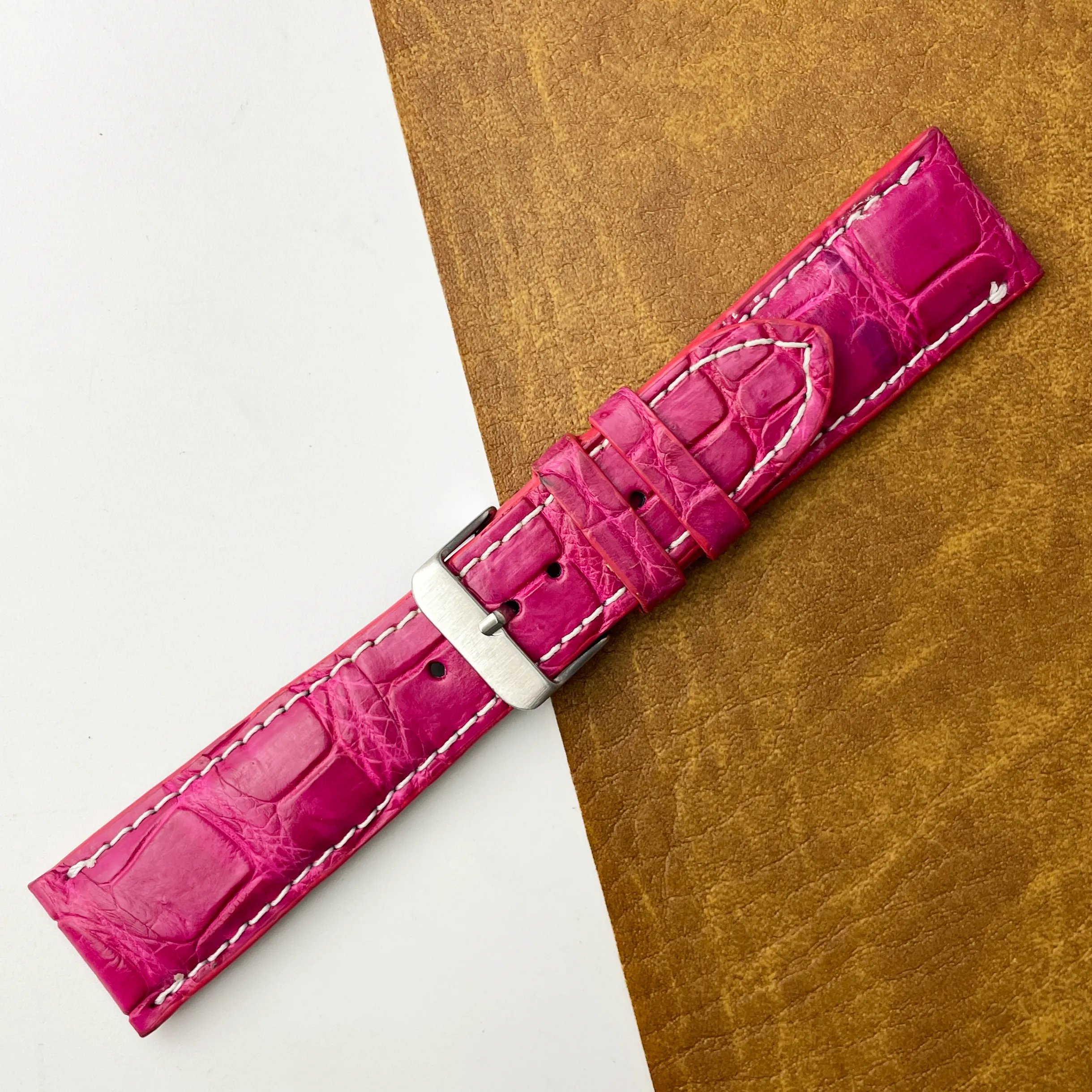 24mm Pink Unique Texture Alligator Watch Band For Men DH-226G