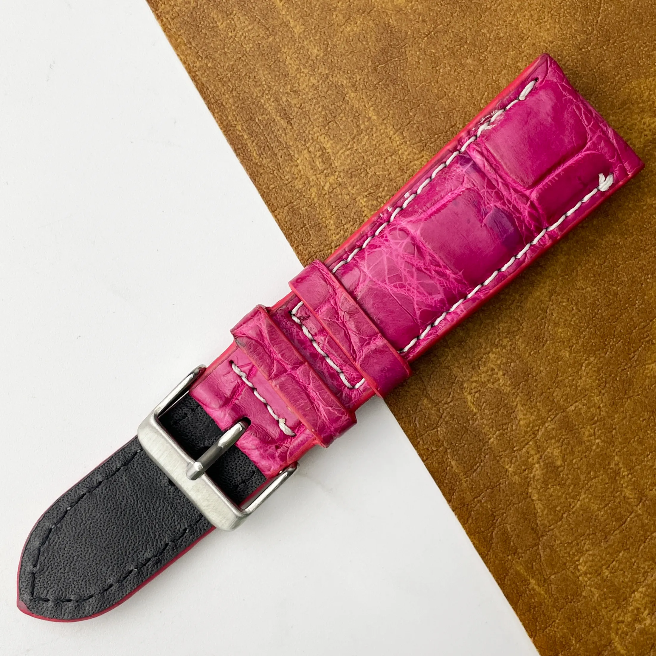 24mm Pink Unique Texture Alligator Watch Band For Men DH-226G