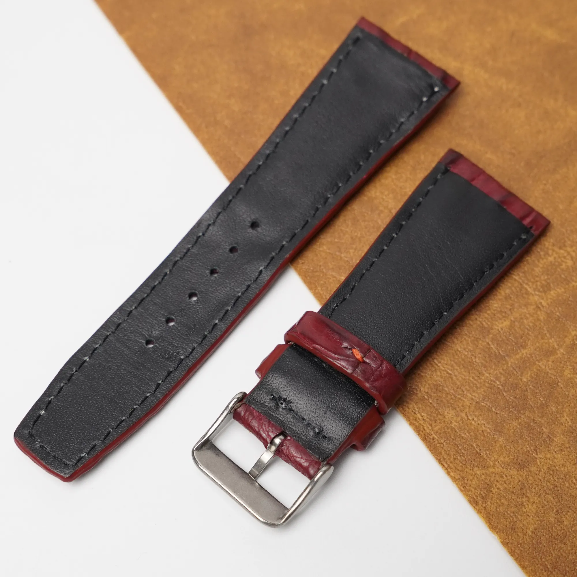 26mm Burgundy Unique Pattern Alligator Leather Watch Strap For Men DH-224-CDB