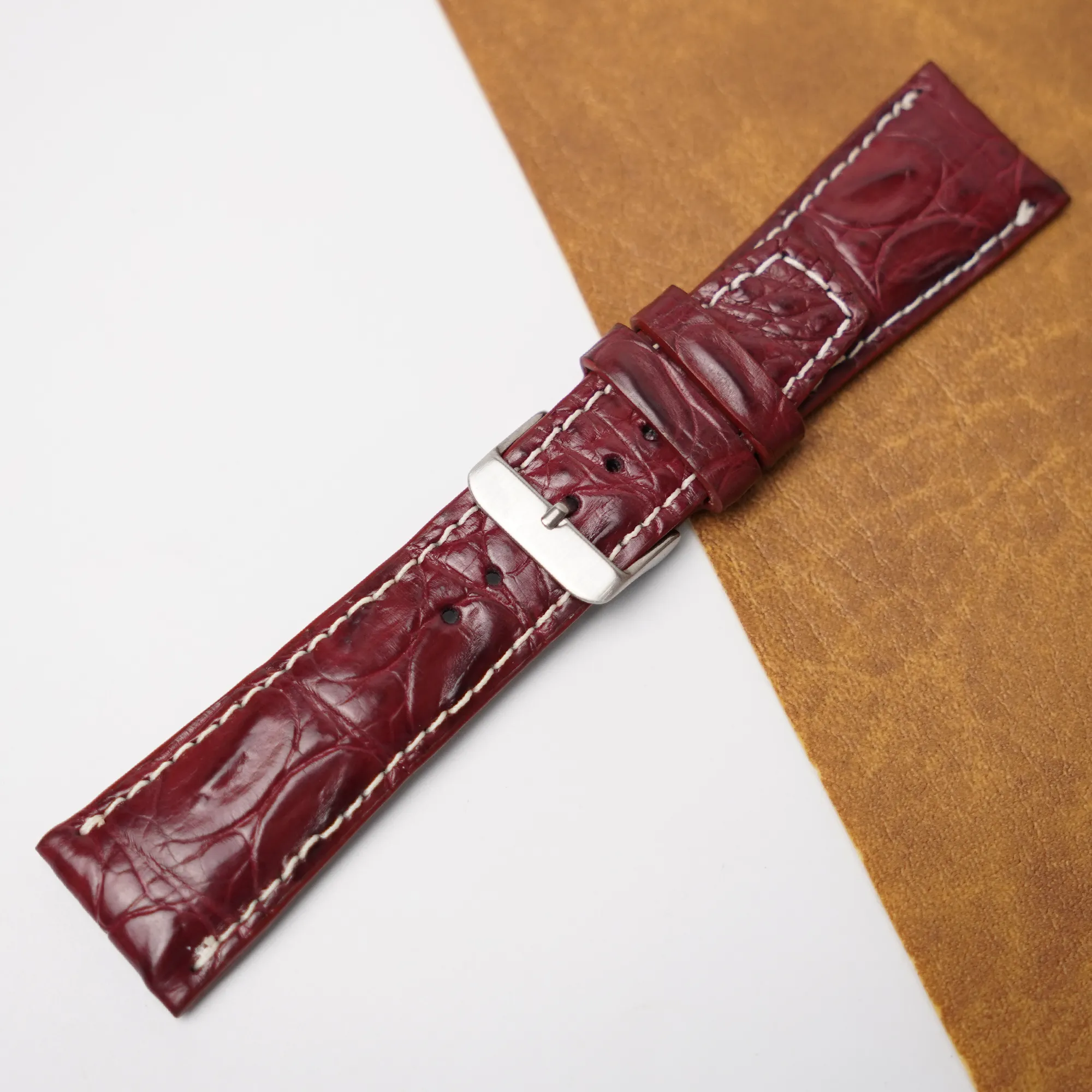 26mm Burgundy Unique Pattern Alligator Leather Watch Strap For Men DH-224-CDB