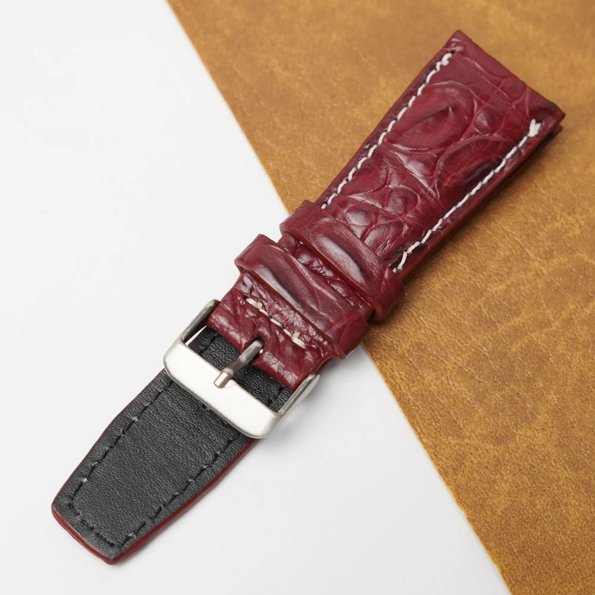 26mm Burgundy Unique Pattern Alligator Leather Watch Strap For Men DH-224-CDB