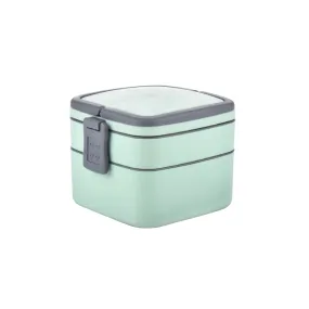 2860 GREEN DOUBLE-LAYER PORTABLE LUNCH BOX STACKABLE WITH CARRYING HANDLE AND SPOON LUNCH BOX , Bento Lunch Box