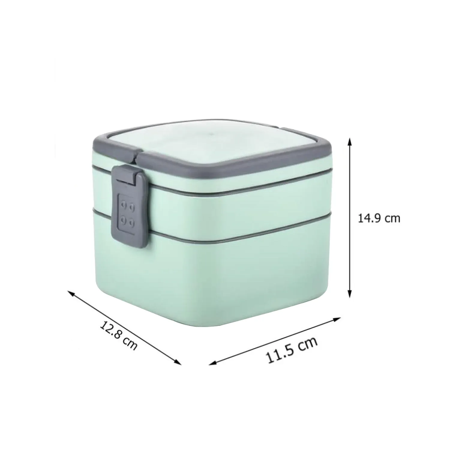 2860 GREEN DOUBLE-LAYER PORTABLE LUNCH BOX STACKABLE WITH CARRYING HANDLE AND SPOON LUNCH BOX , Bento Lunch Box