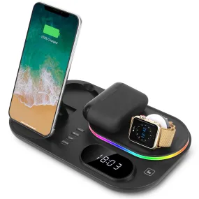 4-in-1 30W Wireless Charger Stand with Clock Nightlight for iWatch Airpod iPhone 13 12 11 Pro Samsung