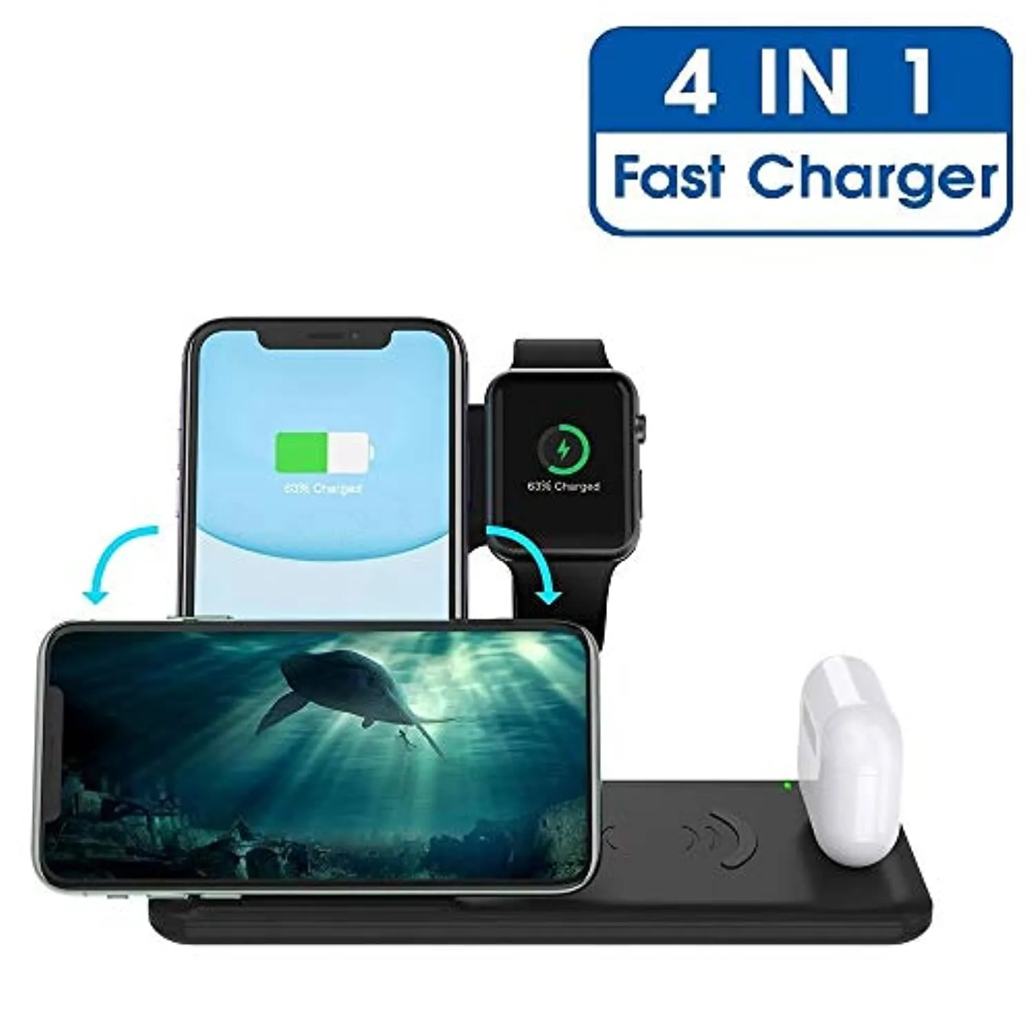 4 in 1 Qi-Certified Wireless 15W Fast Charger Station