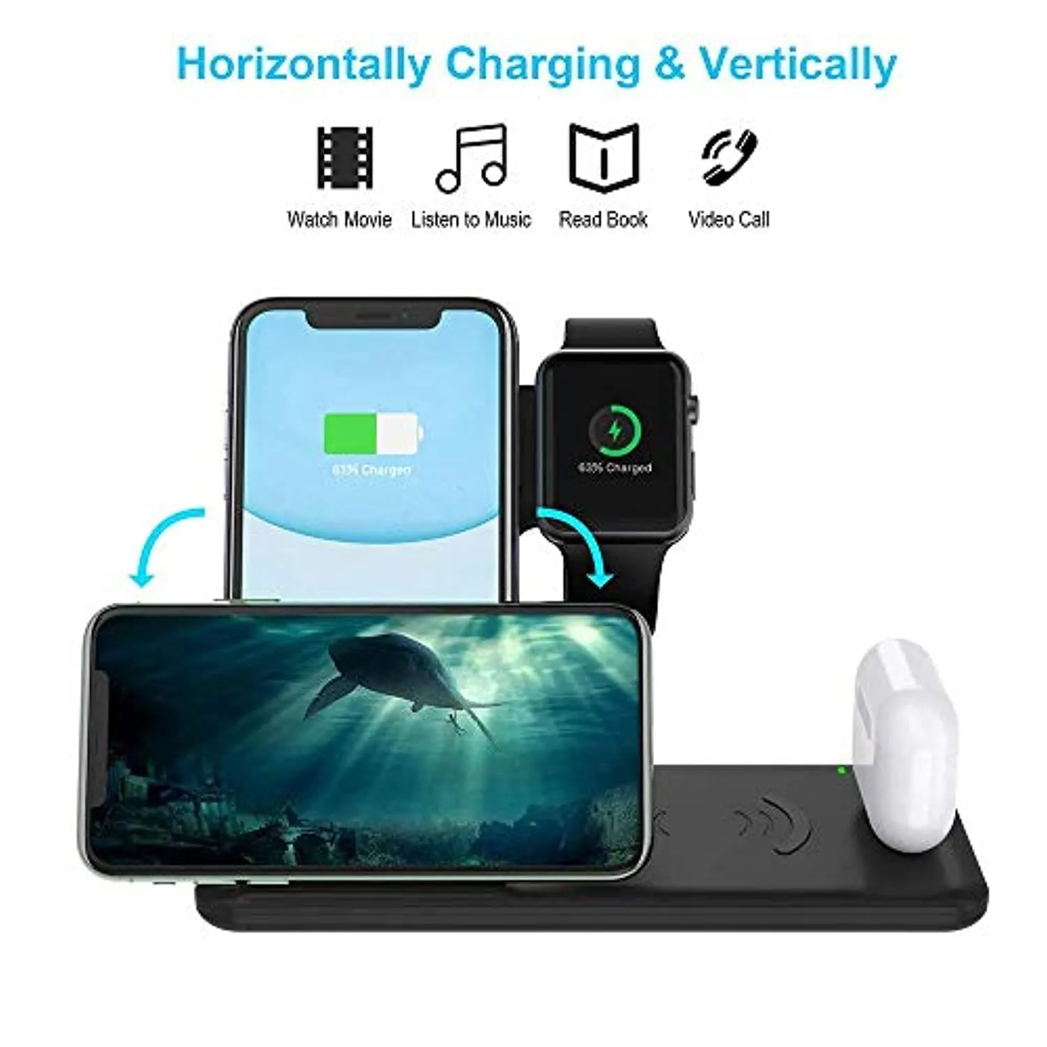 4 in 1 Qi-Certified Wireless 15W Fast Charger Station