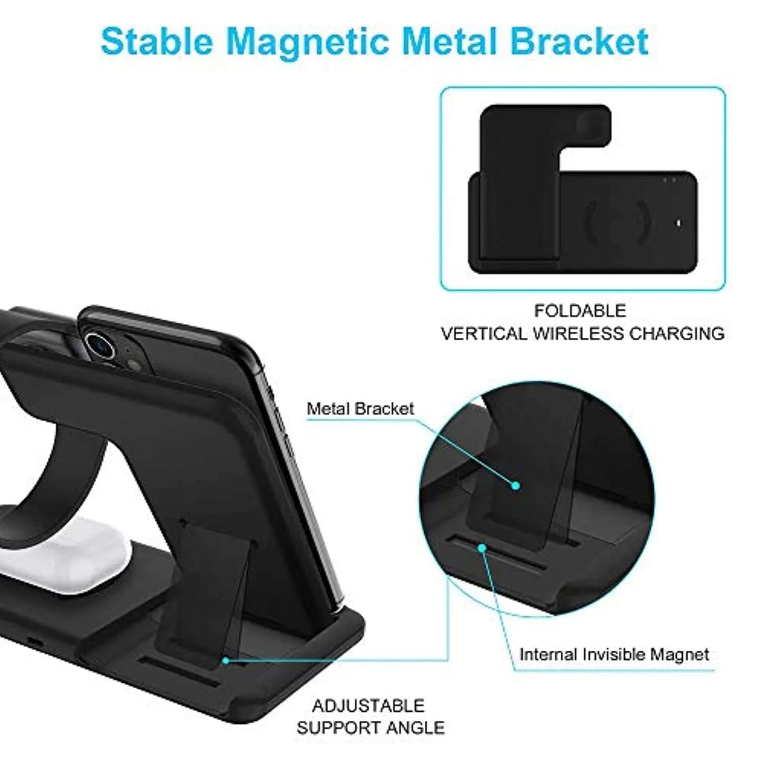 4 in 1 Qi-Certified Wireless 15W Fast Charger Station