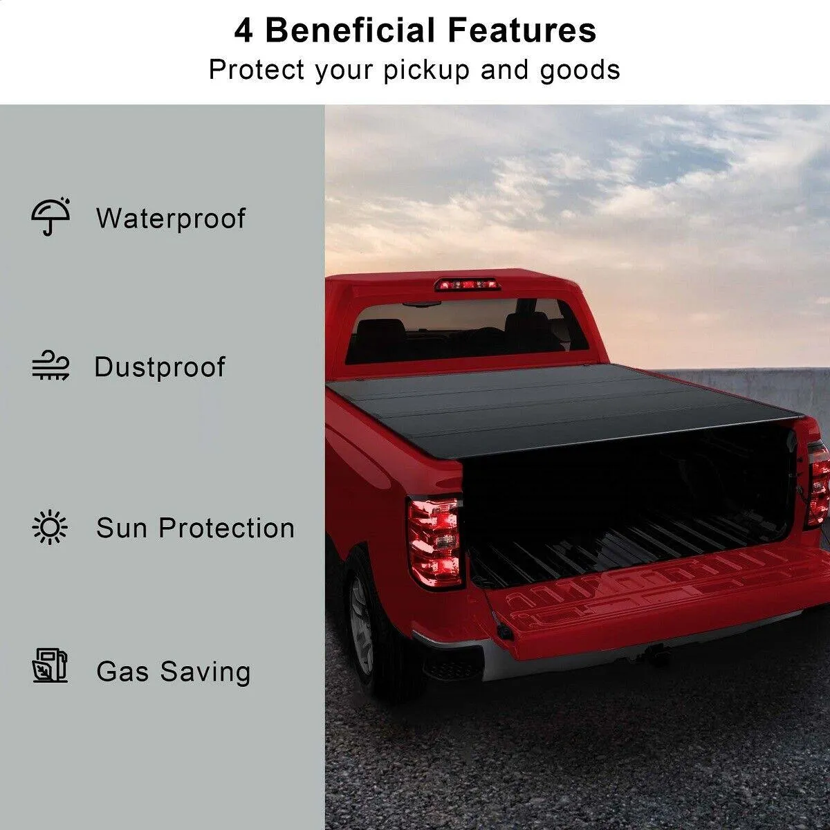 5.5Ft 4-Fold Hard Tonneau Cover w/Light Truck Bed for 2015-2022 Ford F150