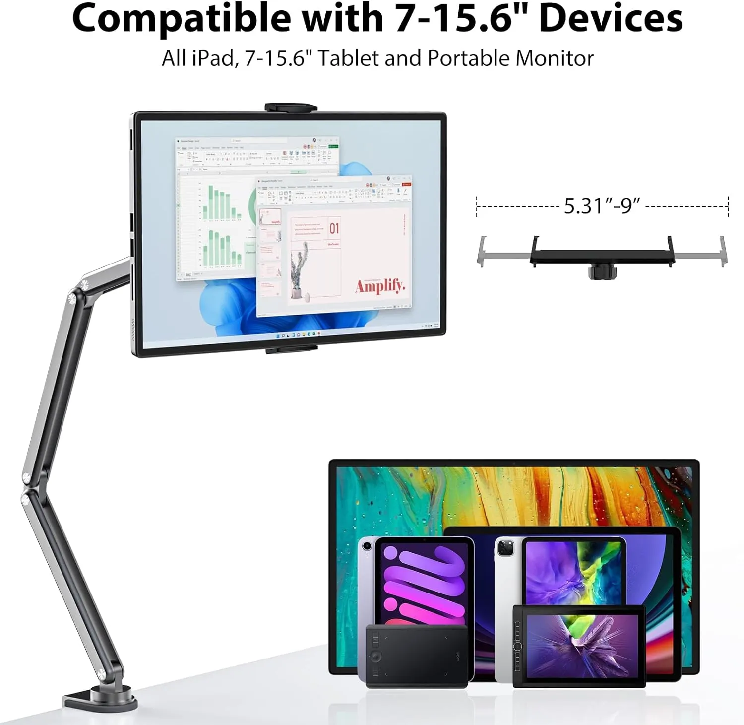 Aluminum Alloy Tablet Stand for Desk, Adjustable Foldable Arm Holder Mount