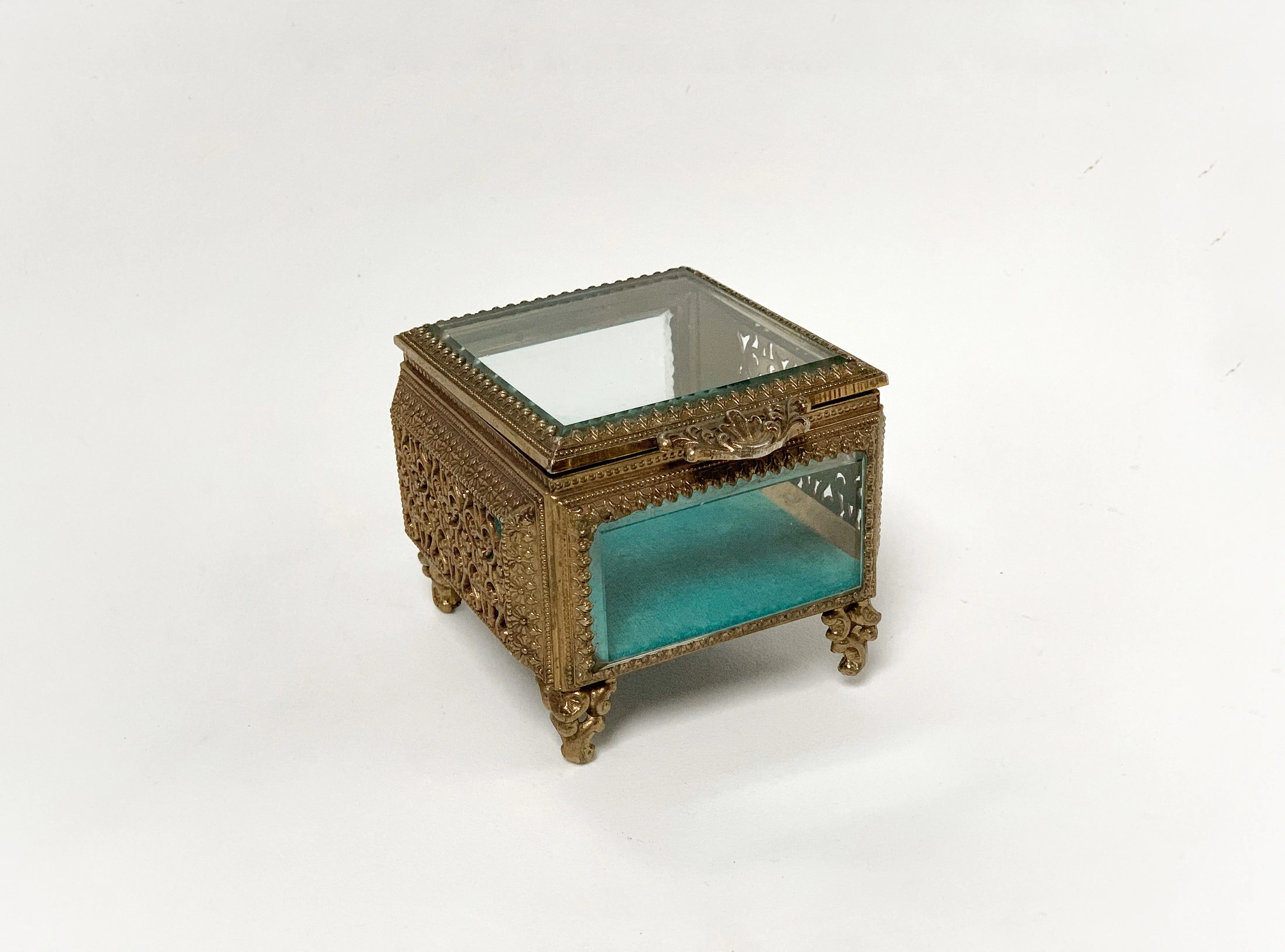 Antique Turquoise Square Jewelry Box