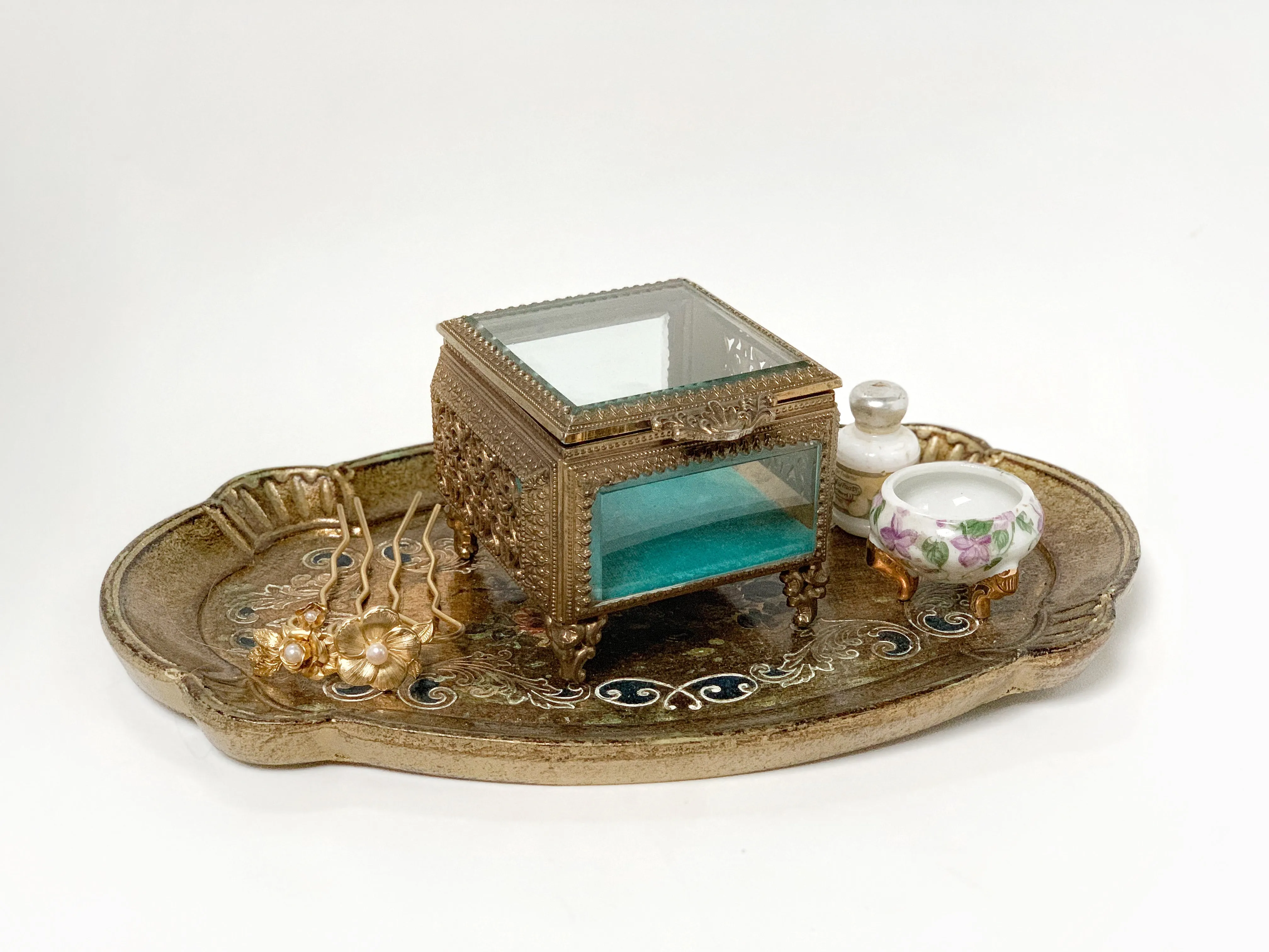 Antique Turquoise Square Jewelry Box