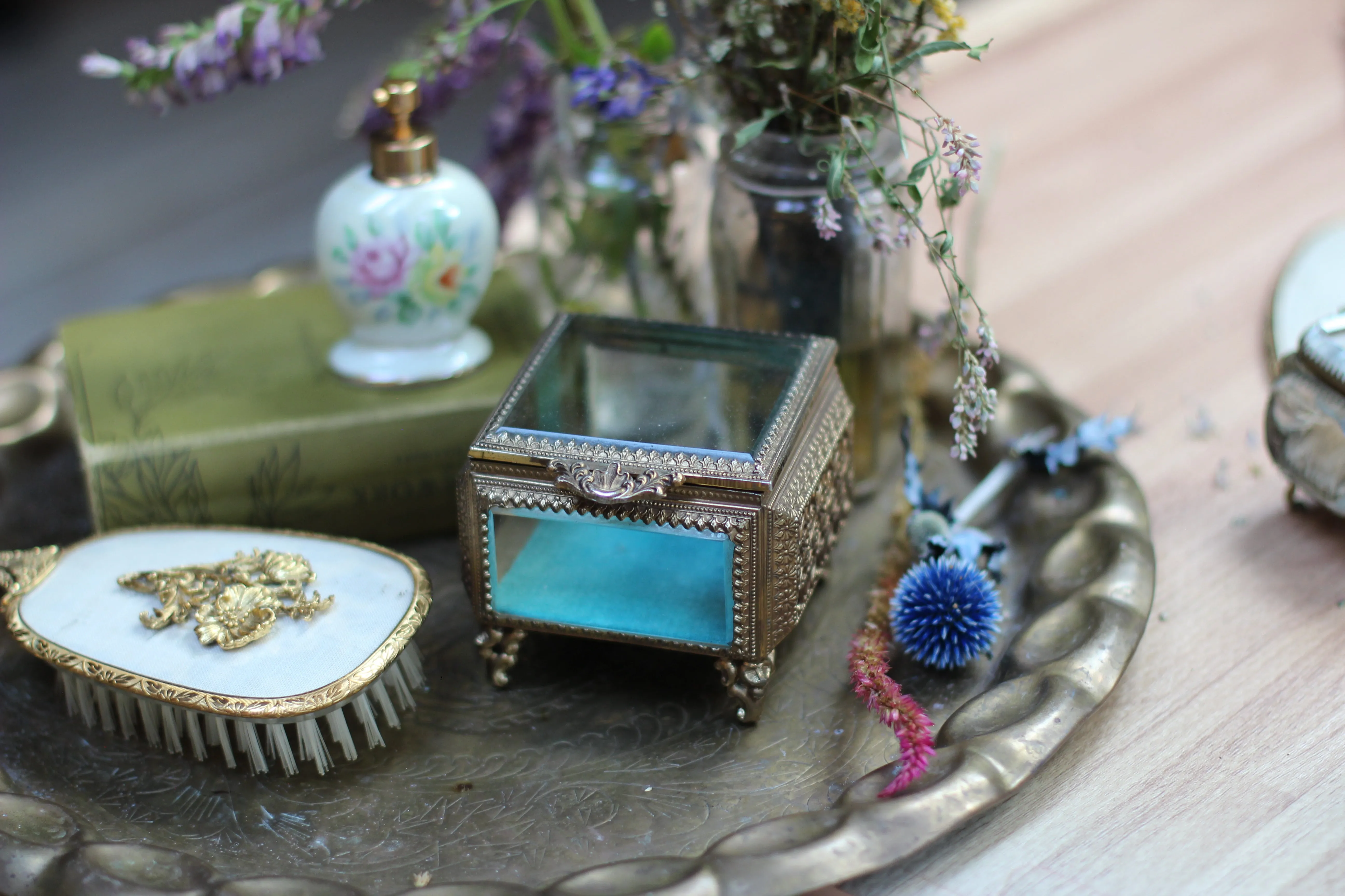 Antique Turquoise Square Jewelry Box