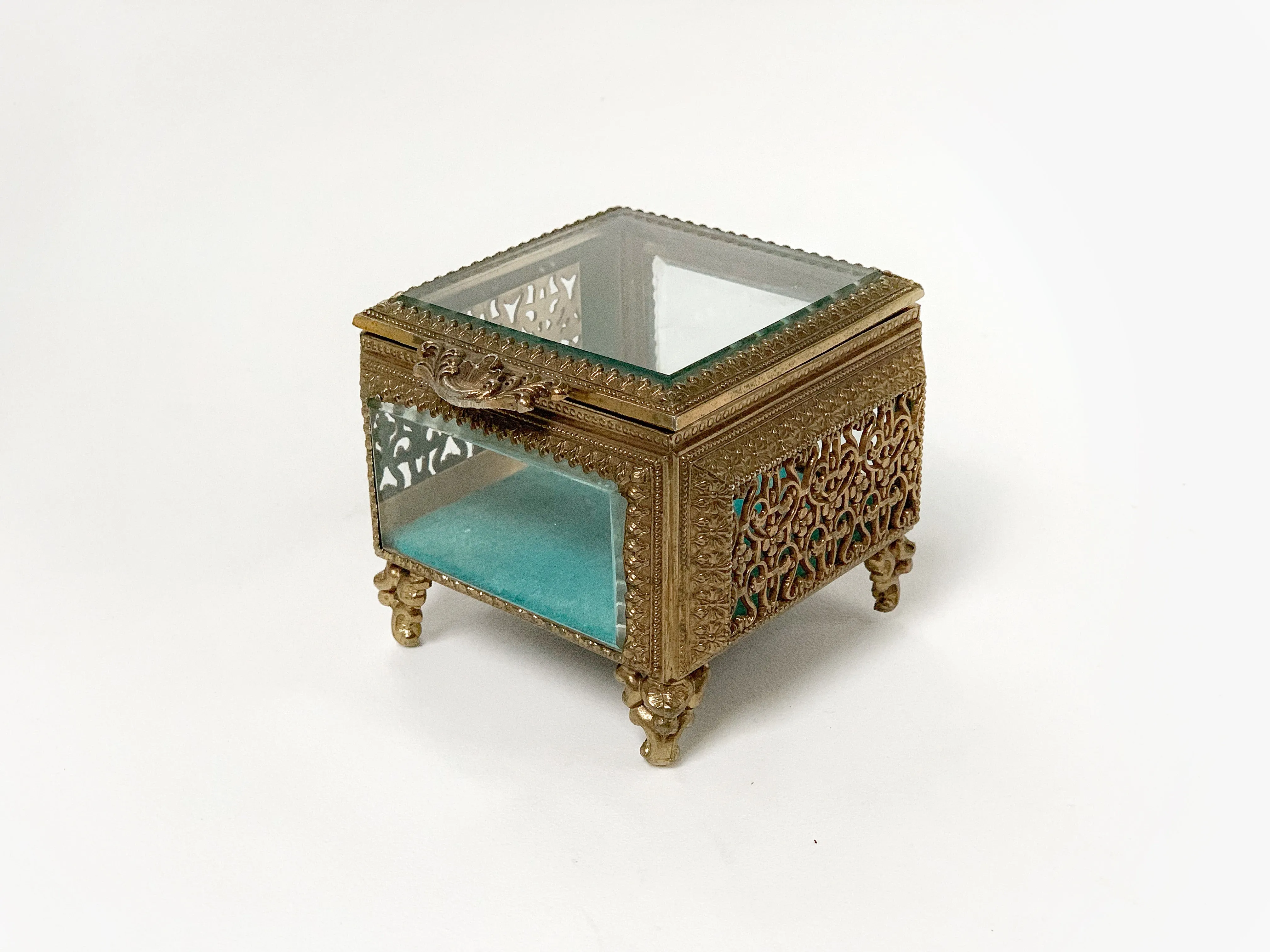 Antique Turquoise Square Jewelry Box