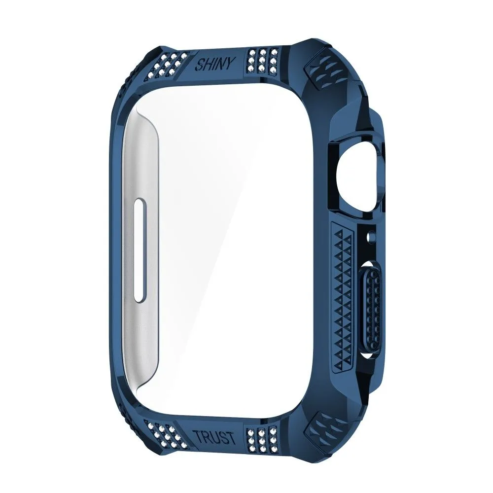 Apple Watch (45mm) rhinestone adorned cover with tempered glass screen protector - Midnight Blue