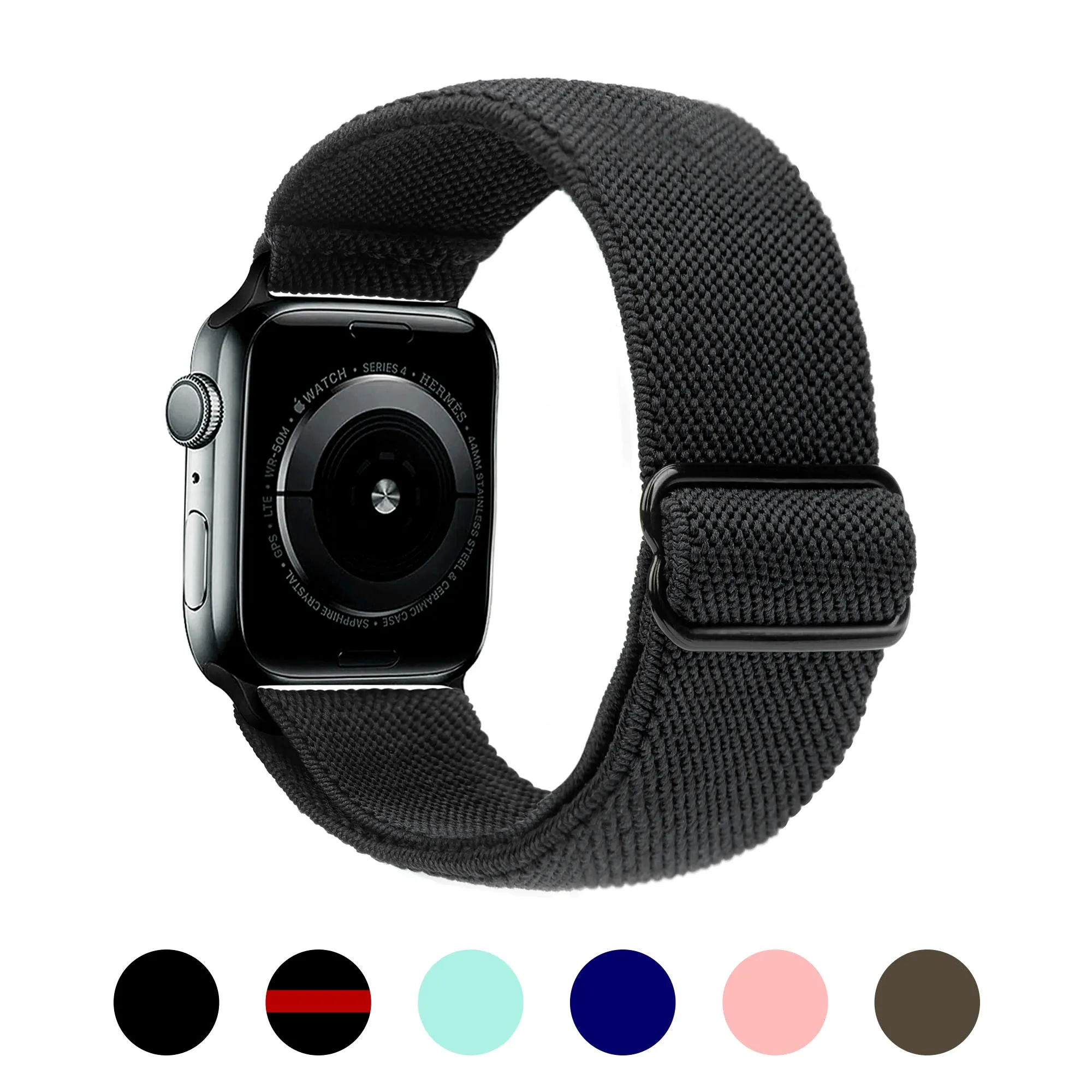 Arae Stretchy Nylon Apple Watch Band Compatible with Apple Watch Series 6 5 4 SE 44mm 40mm and Series 3 42mm 38mm Adjustable Solo Loop Sport Elastic Watch Band Strap for Men Women