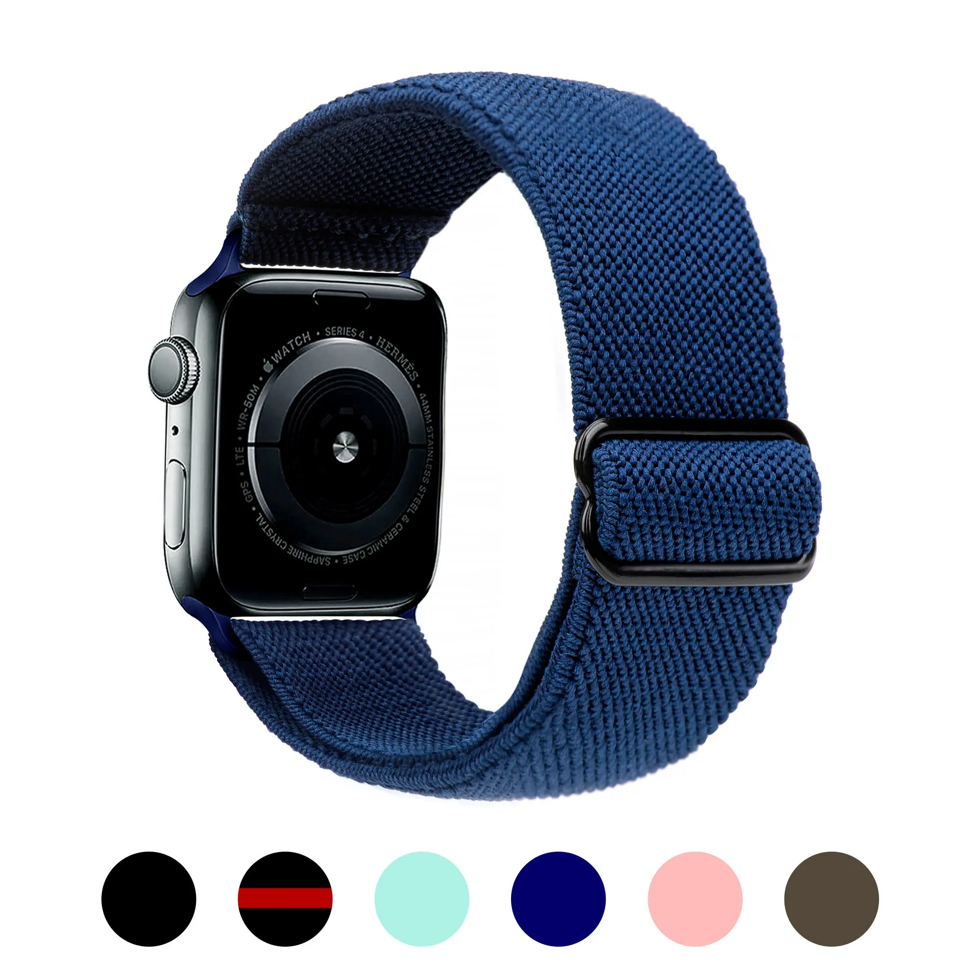 Arae Stretchy Nylon Apple Watch Band Compatible with Apple Watch Series 6 5 4 SE 44mm 40mm and Series 3 42mm 38mm Adjustable Solo Loop Sport Elastic Watch Band Strap for Men Women