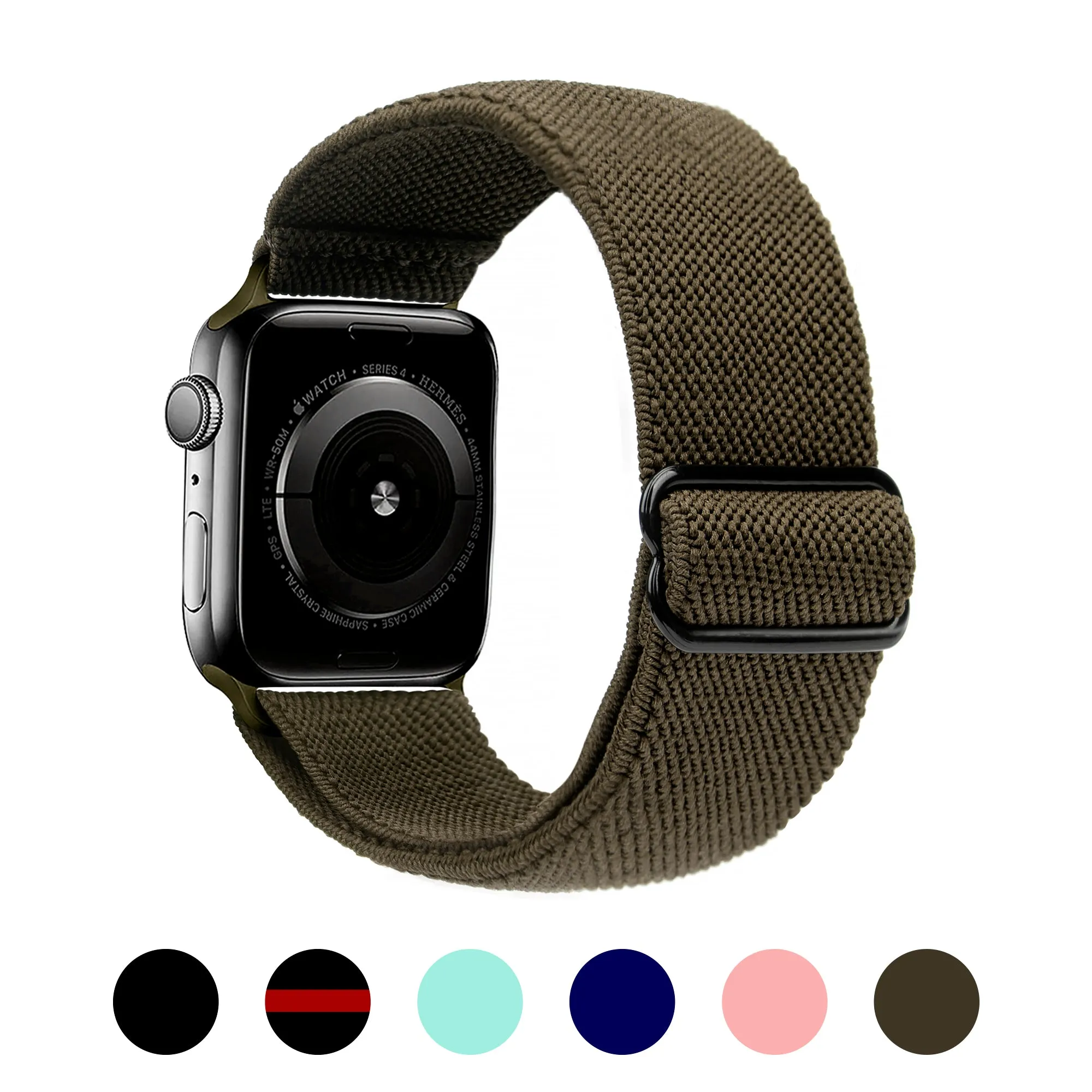 Arae Stretchy Nylon Apple Watch Band Compatible with Apple Watch Series 6 5 4 SE 44mm 40mm and Series 3 42mm 38mm Adjustable Solo Loop Sport Elastic Watch Band Strap for Men Women