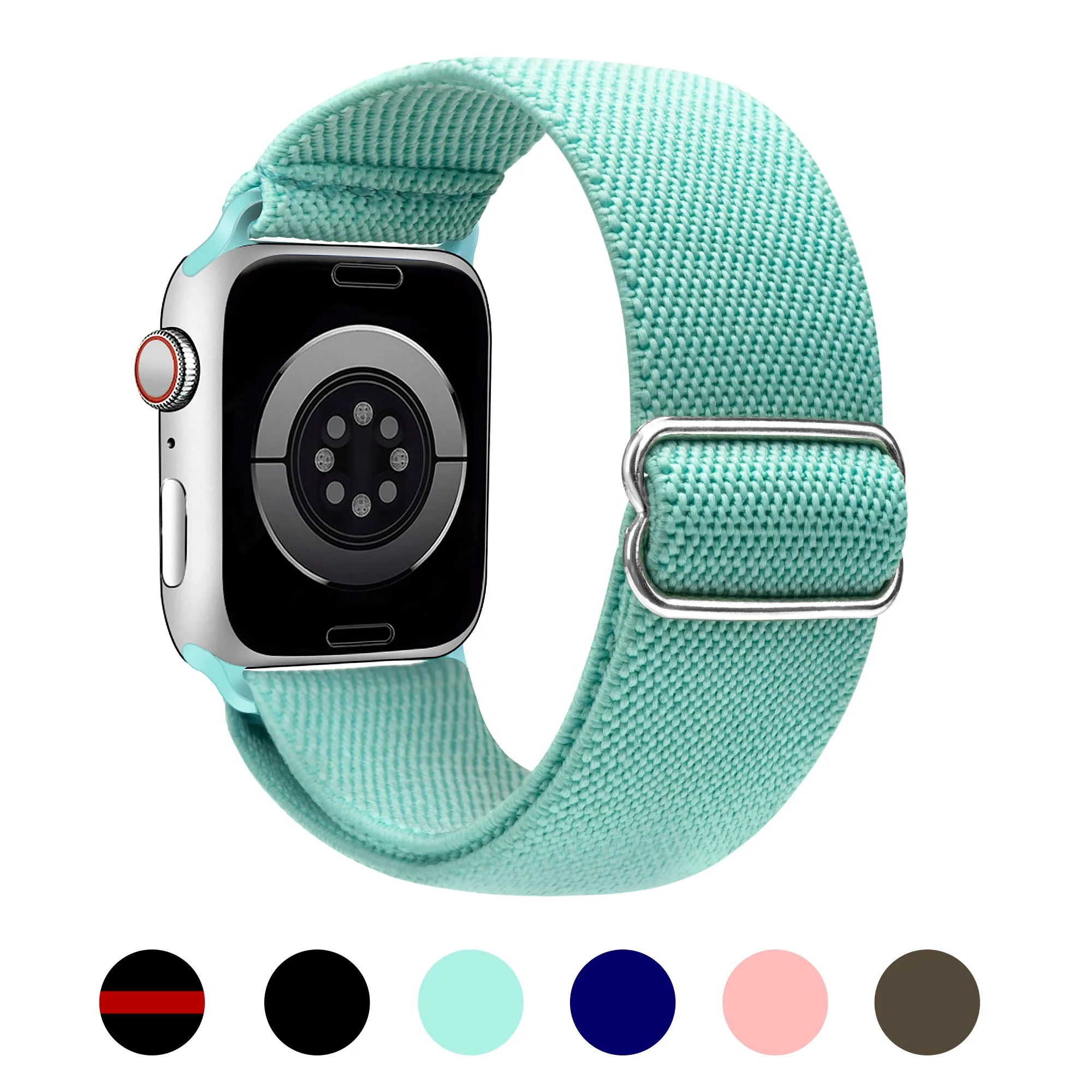 Arae Stretchy Nylon Apple Watch Band Compatible with Apple Watch Series 6 5 4 SE 44mm 40mm and Series 3 42mm 38mm Adjustable Solo Loop Sport Elastic Watch Band Strap for Men Women