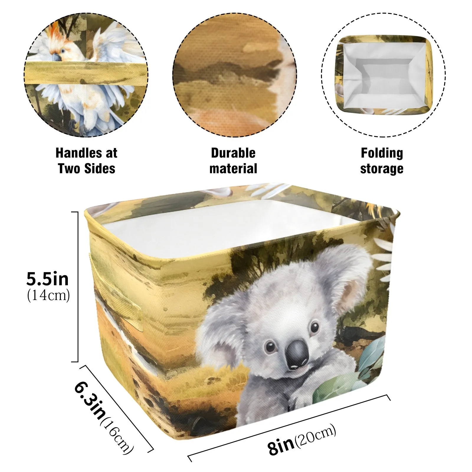 Australian Scene with Kangaroo Koala and Cockatoo Fabric Storage Basket