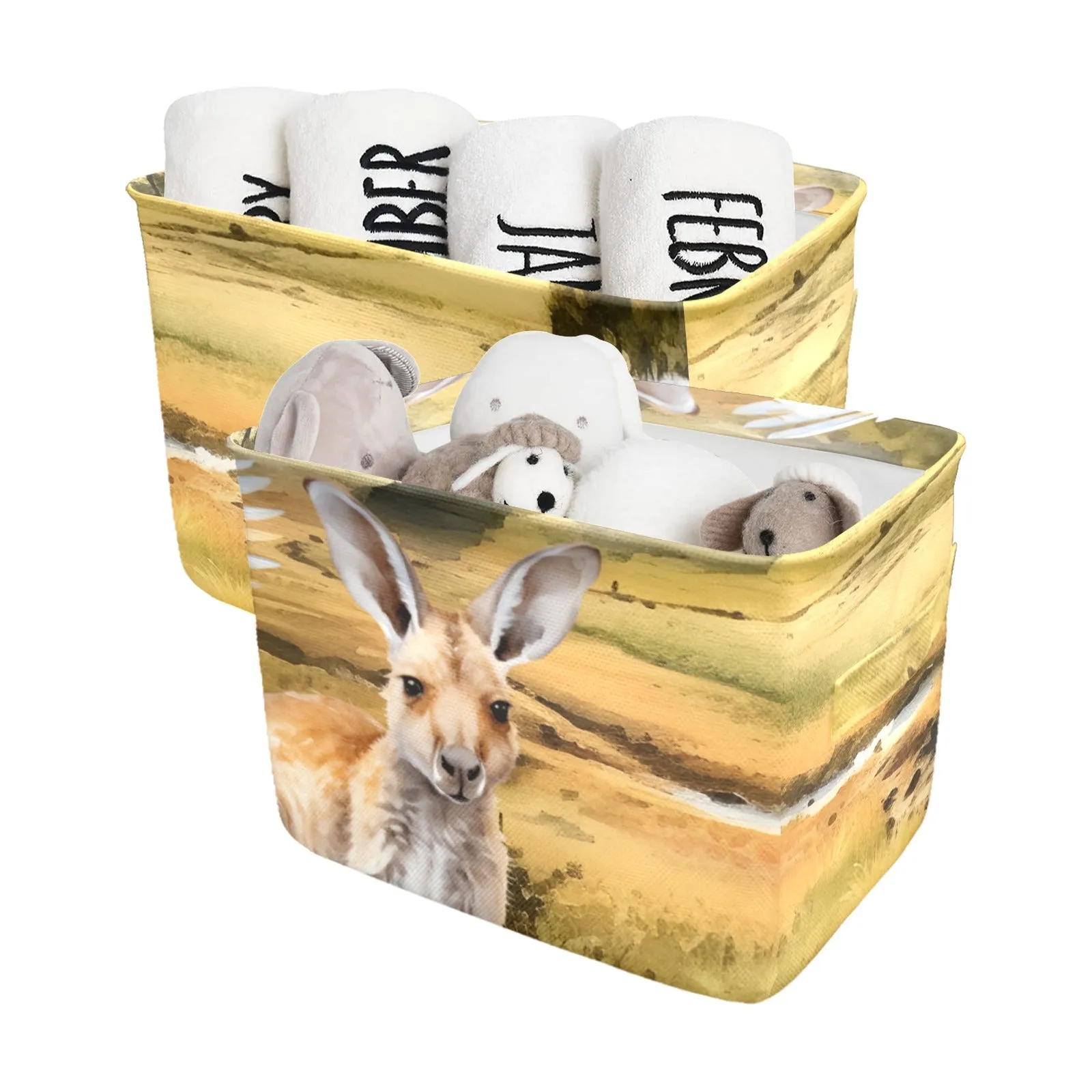 Australian Scene with Kangaroo Koala and Cockatoo Fabric Storage Basket