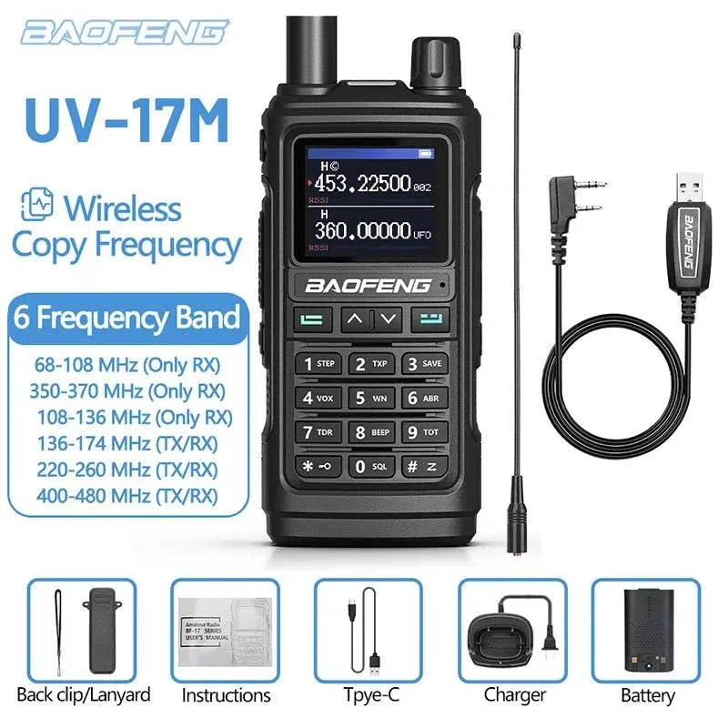 Baofeng UV-17M Air Band Walkie Talkie 999CH NOAA Full Band Type-C Charger Wireless Copy Frequency Long Range UV 5R Two Way Radio