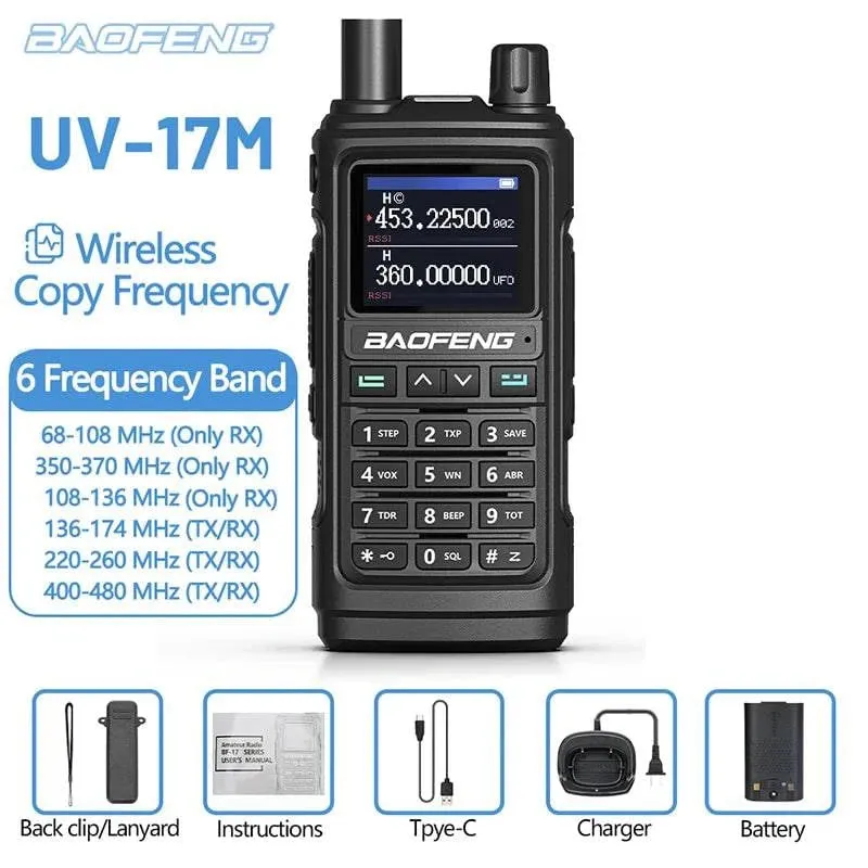 Baofeng UV-17M Air Band Walkie Talkie 999CH NOAA Full Band Type-C Charger Wireless Copy Frequency Long Range UV 5R Two Way Radio